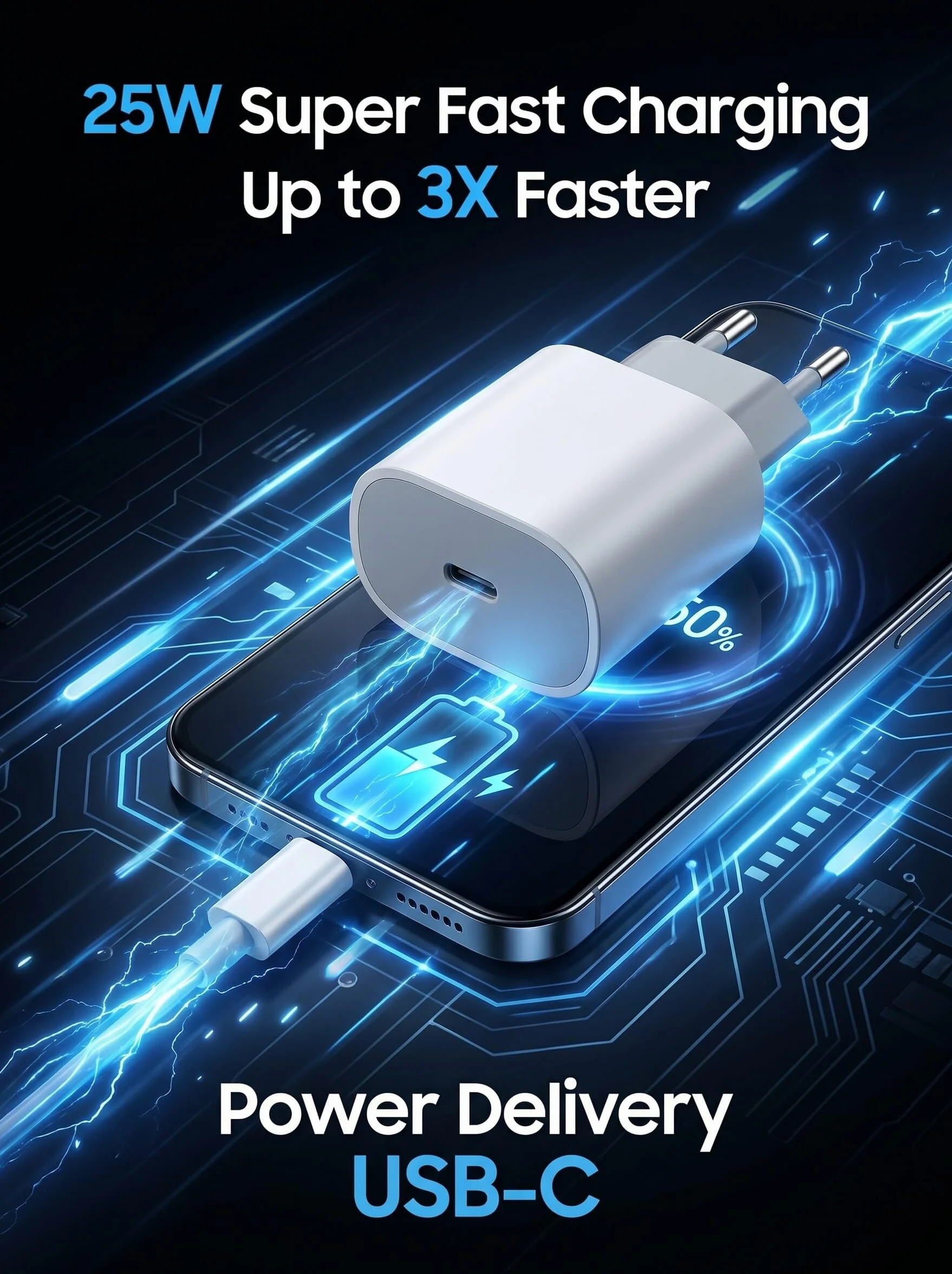 Ładowarka USB-C 25 W z kablem 1 m, zestaw 10 sztuk, szybkie ładowanie PD/PPS, biała, kompaktowa, kompatybilna z iPhone (17/16/15), Samsung Galaxy (S25/S24/S23/S22), Google Pixel, Huawei