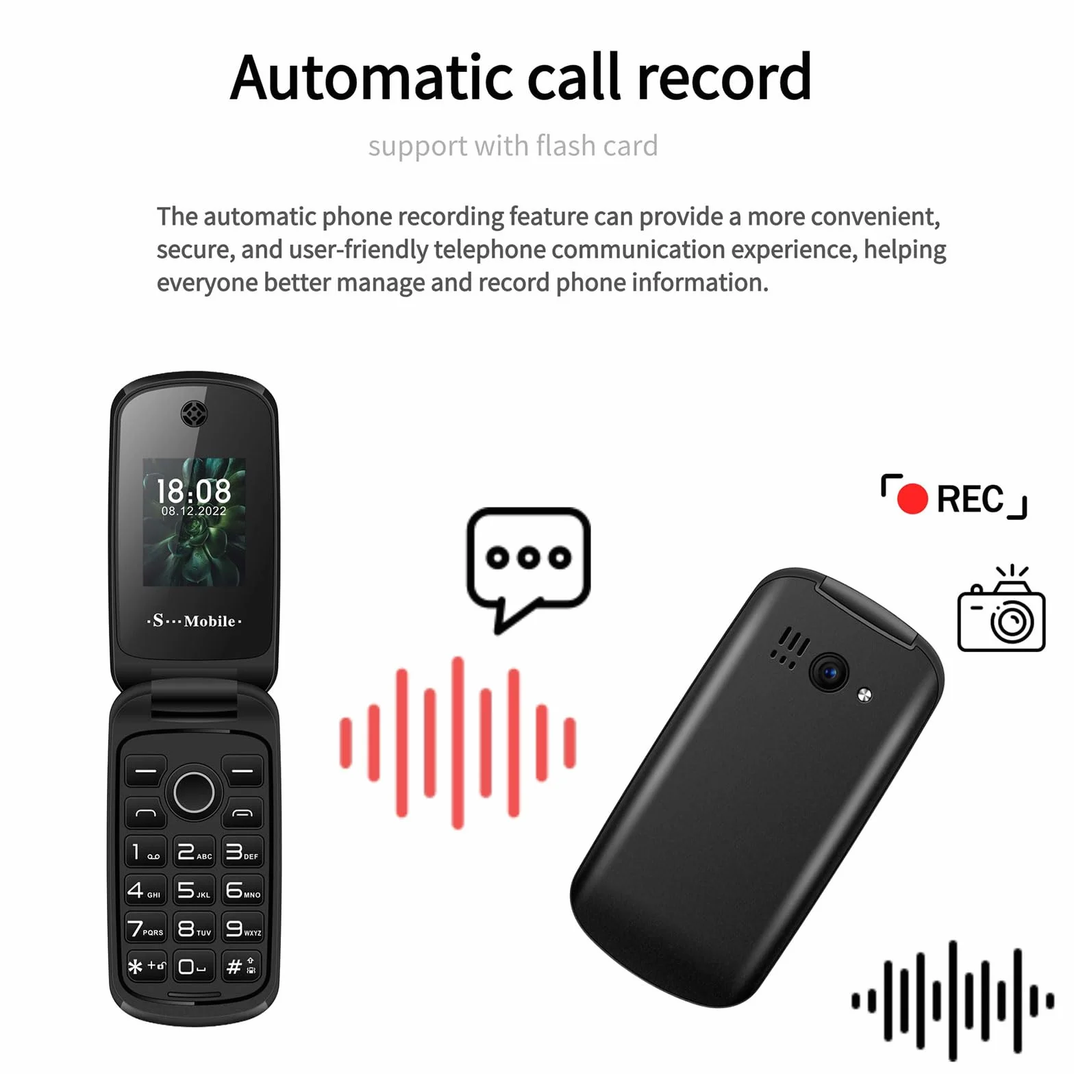 2G Odblokowany Telefon Komórkowy Klapką, Wielofunkcyjny Telefon Komórkowy Starszych Dual SIM+Podświetlenie LED/Latarka Głośny Dźwięk Czysty+SOS Numer Rodzinny Wibracja Przypomnienie,Black