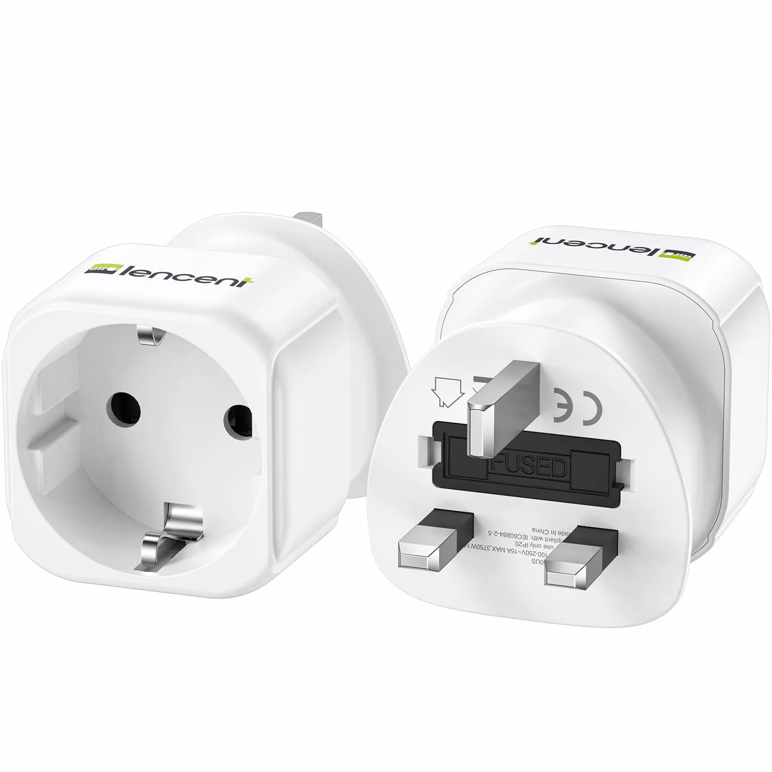 LENCENT 2 sztuki Adapter Podróżny Poland do UK Wtyczka, Typu-G Wtyczka Podróżna Adapter 2-pinowy do 3-pinowy, AC Schuko Adapter do Wielka Brytania, Irlandia, Dubaj, Malezja, Singapur ładowarka ścienna