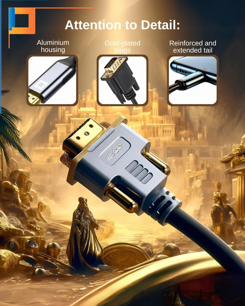 Konwerter CO2 Adapter VGA D-SUB do HDMI 2K/60Hz, Full HD 1080p, Pozłacany, Aluminium Space Gray