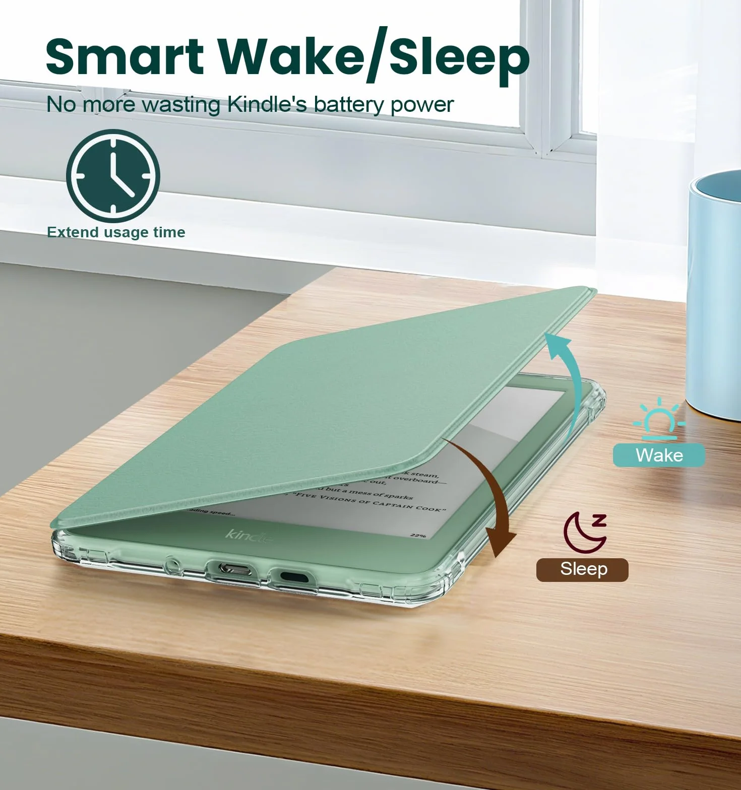 MoKo Odłączane magnetyczne etui do zupełnie nowego Kindle (wydanie 11. generacji-2024/2022) 15 cm, ultra przezroczyste tylne etui odporne na zarysowania światło i powłoka z automatycznym budzeniem/uśpieniem, zieleń agawy