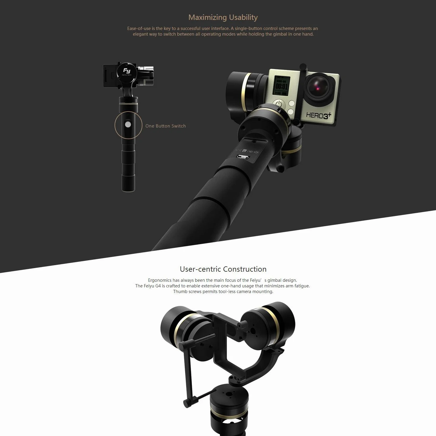 Feiyu FY-G4 ręczny gimbal do kamery sportowej GoPro - czarny