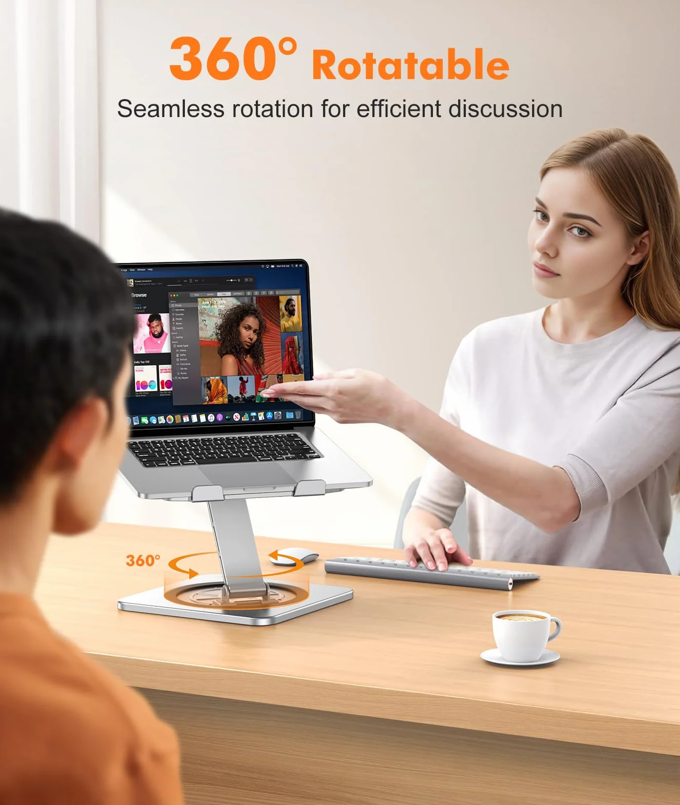 EOIWUY Stojak na laptopa z obrotową podstawą 360°, regulowany podnośnik do laptopa, ergonomiczny składany stojak komputerowy do pracy zespołowej, kompatybilny z MacBook Air Pro, Dell XPS, HP (10-16")
