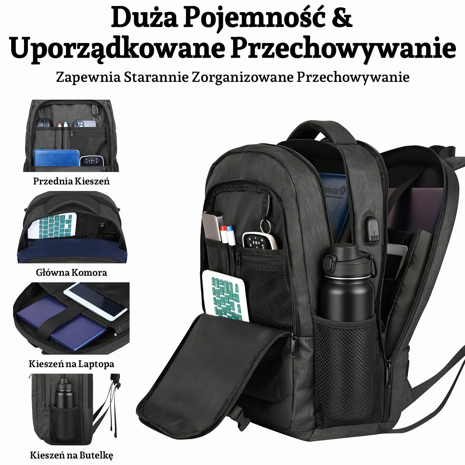 Plecak na Laptopa 17,3 cala Antykradzieżowy dla Mężczyzn, Plecak Podróżny & Szkolny z Portem USB, Wszechstronny Towarzysz dla Nastolatków, Studentów i Pracujących