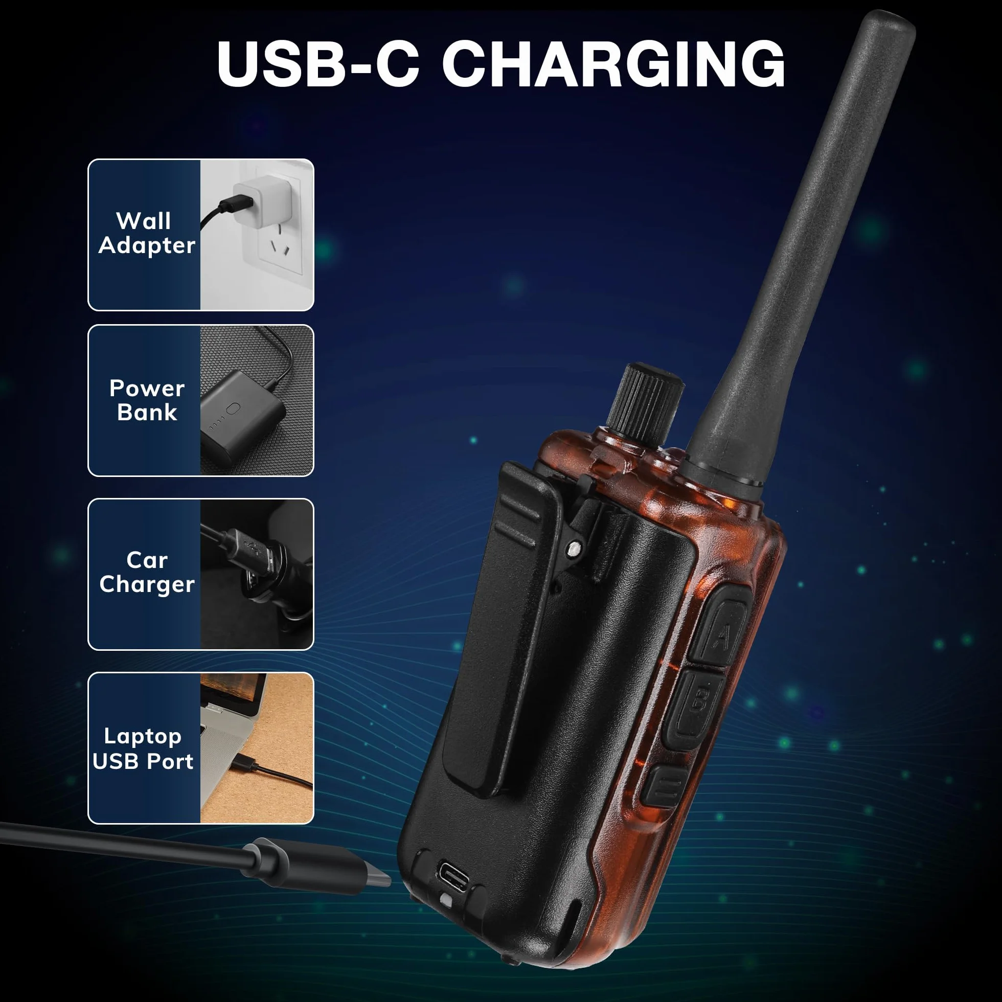 BAOFENG GT-5R Mini 5W dwupasmowe radio przenośne, Krótkofalówka UHF VHF, Programowanie aplikacji bezprzewodowych, podwójny PTT, Ladowanie przez USB-C, 999 kanałów, Bursztyn (2 sztuki)