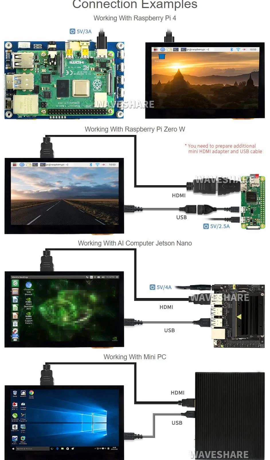 Waveshare 4.3inch HDMI LCD (B) 800x480 IPS Capacitive Touch Screen Monitor Display for Raspberry Pi BB Black Banana Pi Raspberry Pi 4
