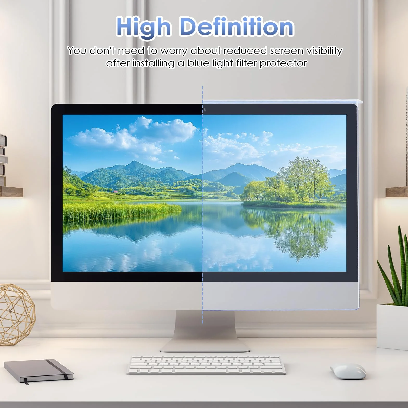 Qoosea Blokowanie niebieskiego światła 27" ochrona ekranu do monitorów komputerowych, uniwersalne dopasowanie, 612,6 x 356 mm, nieoślepiająca, ochrona przed promieniowaniem UV do długiej pracy i
