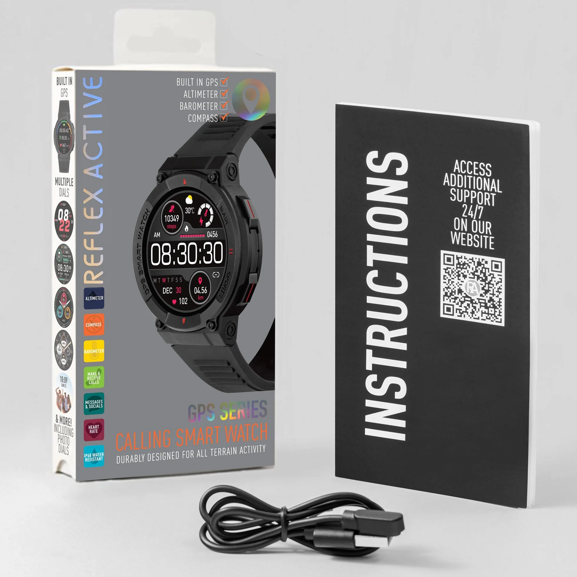 Reflex Active Inteligentny zegarek serii 43 dla mężczyzn i kobiet z wbudowanym GPS, ponad 100 trybów sportowych, licznik kroków, nawiązywanie i odbieranie połączeń, wodoodporność IP68, czarny