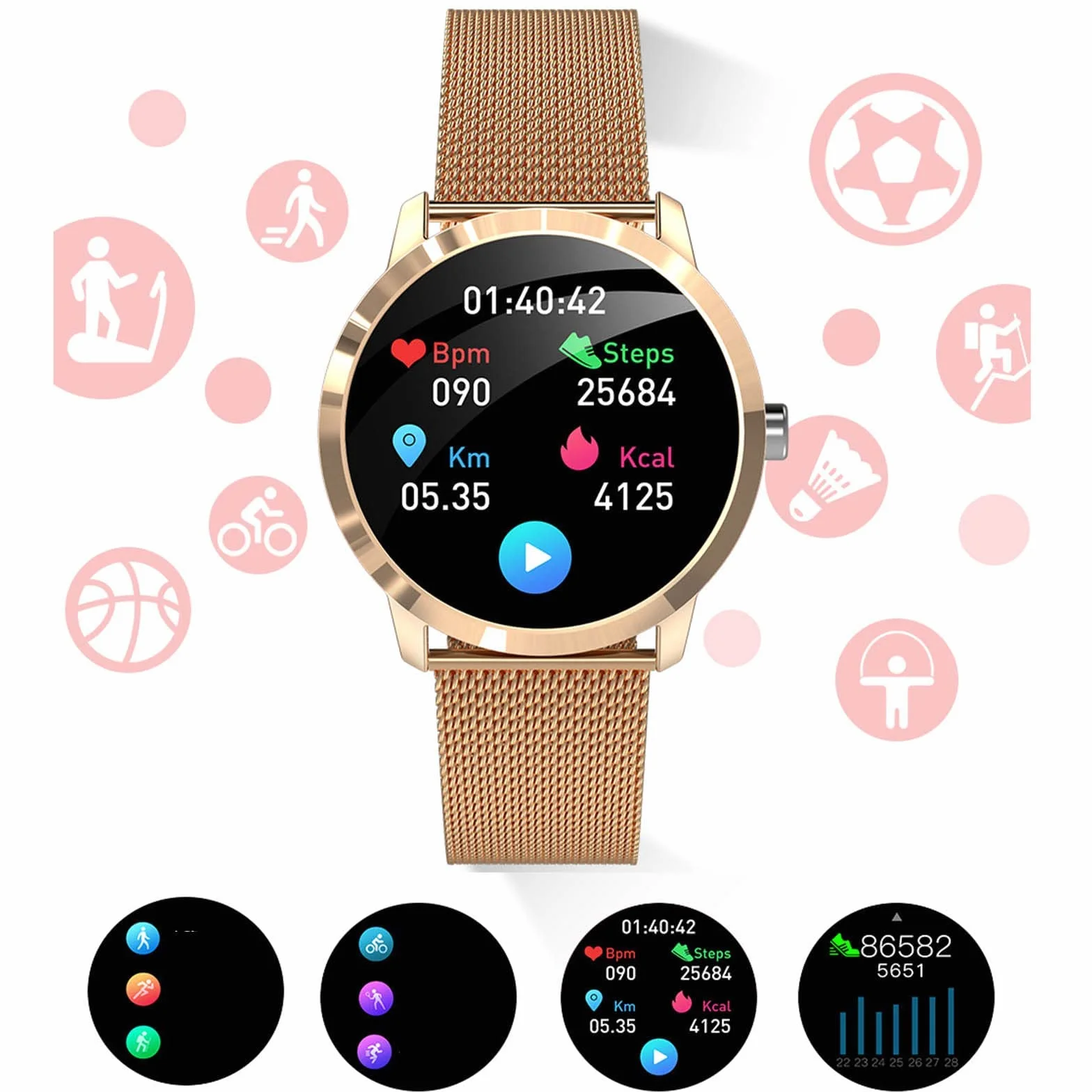 Inteligentny zegarek dla kobiet Inteligentny zegarek na telefony z systemem Android iOS z ekranem 1,139;39; Wiadomości Push Alarm z przypomnieniem Kalorie Krokomierz IP67 Wodoodporny monitor