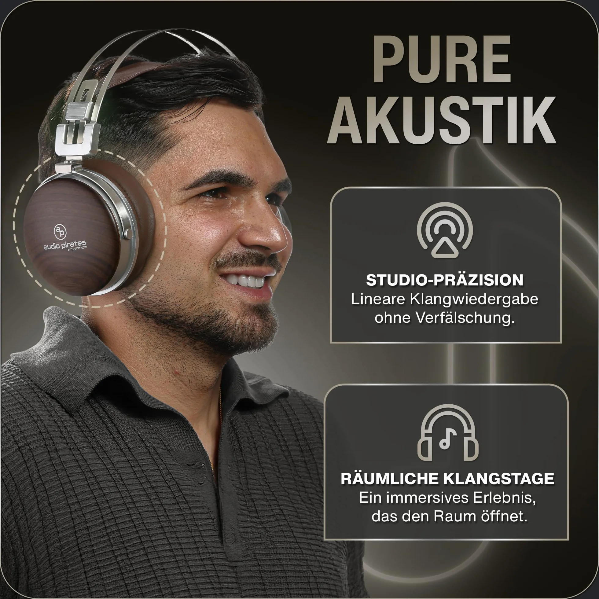 audio pirates Słuchawki nauszne, słuchawki z prawdziwego drewna, najlepszy dźwięk HiFi, słuchawki z etui, kabel 3 m + kabel 1,5 m, w zestawie mikrofon i adapter 3,5 mm i 6,3 mm – słuchawki HiFi