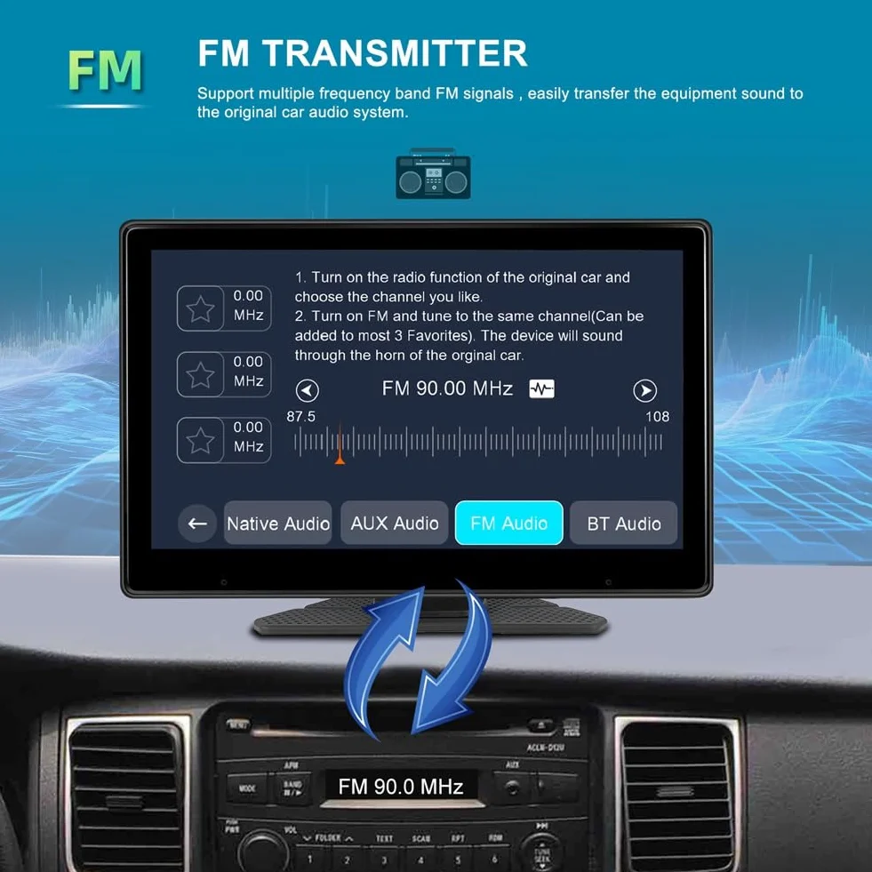 Ekran dotykowy 10,1, bezprzewodowy Carplay i Android Auto, akcesoria zamienne, przenośny samochodowy odtwarzacz multimedialny, kamera 4K DVR z kamerą