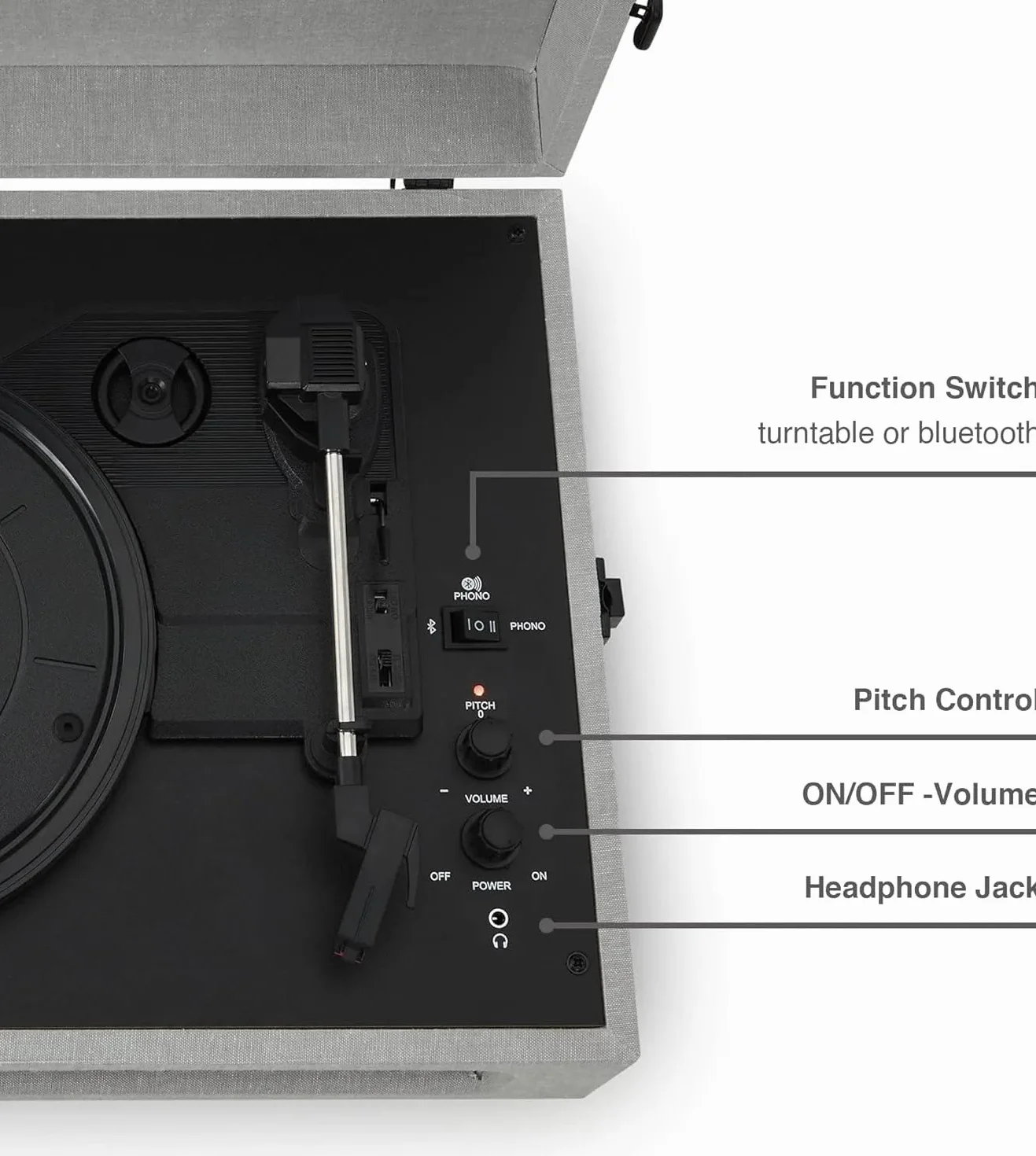 Crosley Voyager gramofon z 2 głośnikami, Bluetooth In&Out i AUX - 3-biegowy odtwarzacz Vintage - do płyt winylowych 7", 10" i 12" - przenośny z wbudowaną obudową (szary)