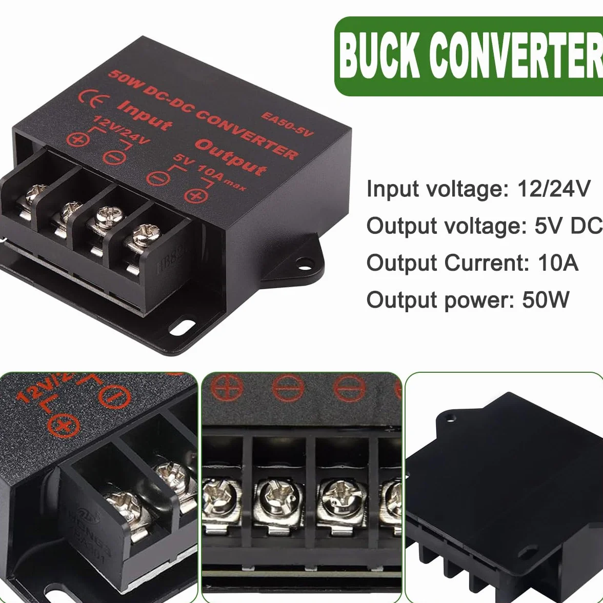 DC-DC Przetwornica Step Down 12V/24V na 5V 10A 50W, przetwornica obniżająca napięcie, transformator konwerter Buck, wysoka sprawność konwersji dla pojazdów