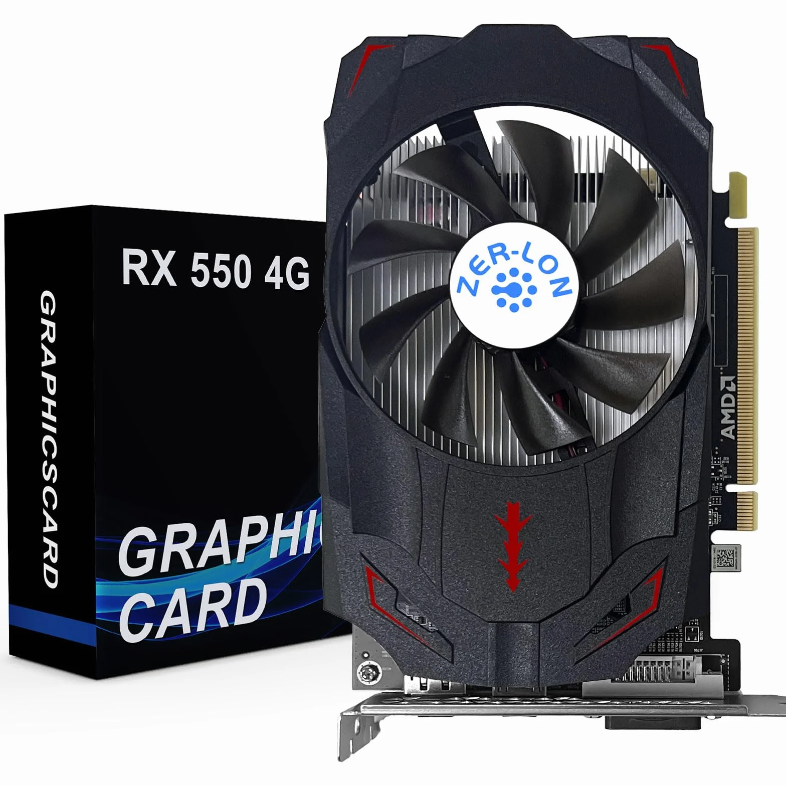ZER-LON Karta graficzna Radeon RX 550 4 GB, GDDR5 128-bitowy PCIE 3.0 komputer gamingowy Gpu, karta graficzna 1183 MHz z portami HDMI/DP/DVI obsługuje 4K