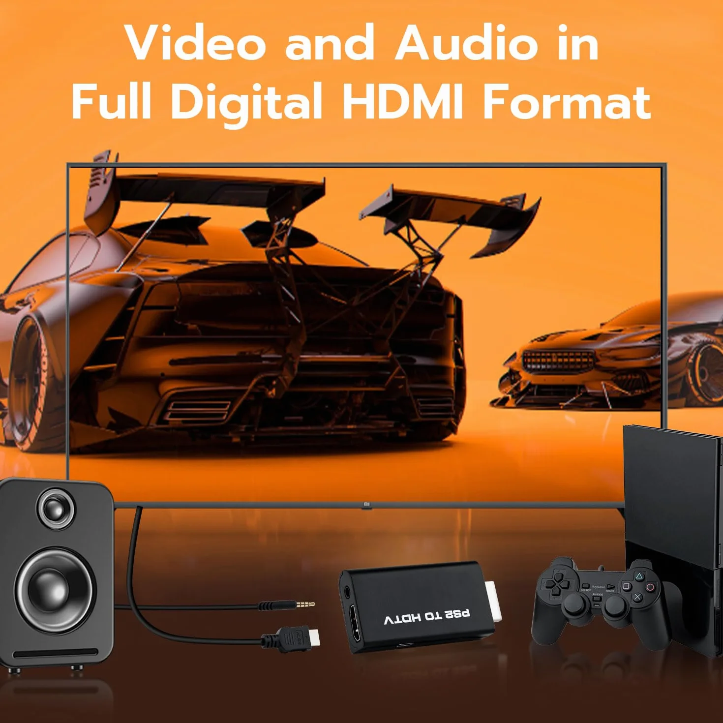 Mcbazel PS2 do HDMI Audio Video Adapter Konwerter z 3,5 mm wyjściem audio dla HDMI TV
