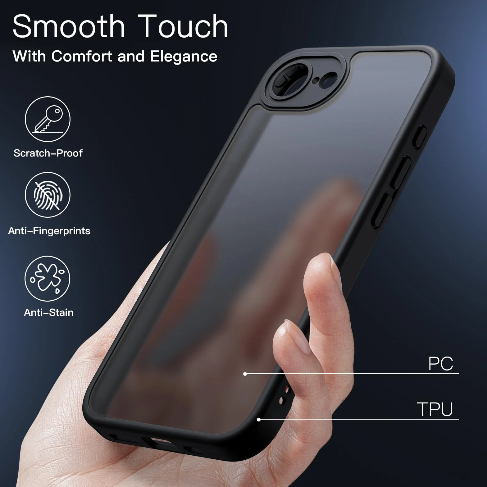 JETech Etui iPhone 17e (2026) iPhone 16e Matowe Ochrona Wojskowa Antyodcisk Palca Czarny