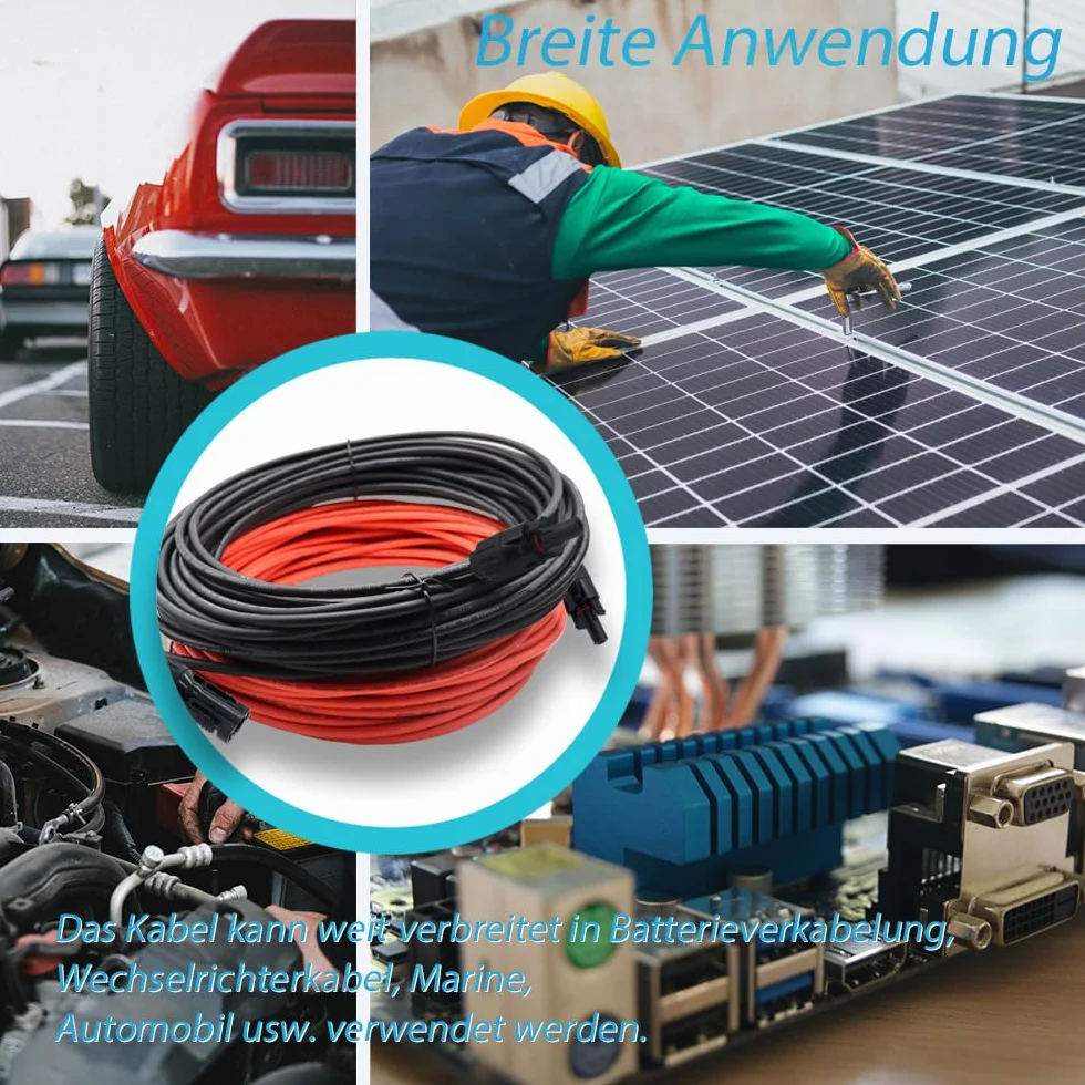 Przedłużacz Kabla Solarnego, 4 mm² 1/3/5/10/15/20 m, Kabel Solarny, Fotowoltaiczny, Kabel Połączeniowy, Wtyczka Solarna, Klasa Napięcia 1000 V, IP68, Wodoszczelna Wtyczka (4 mm²/20 m)
