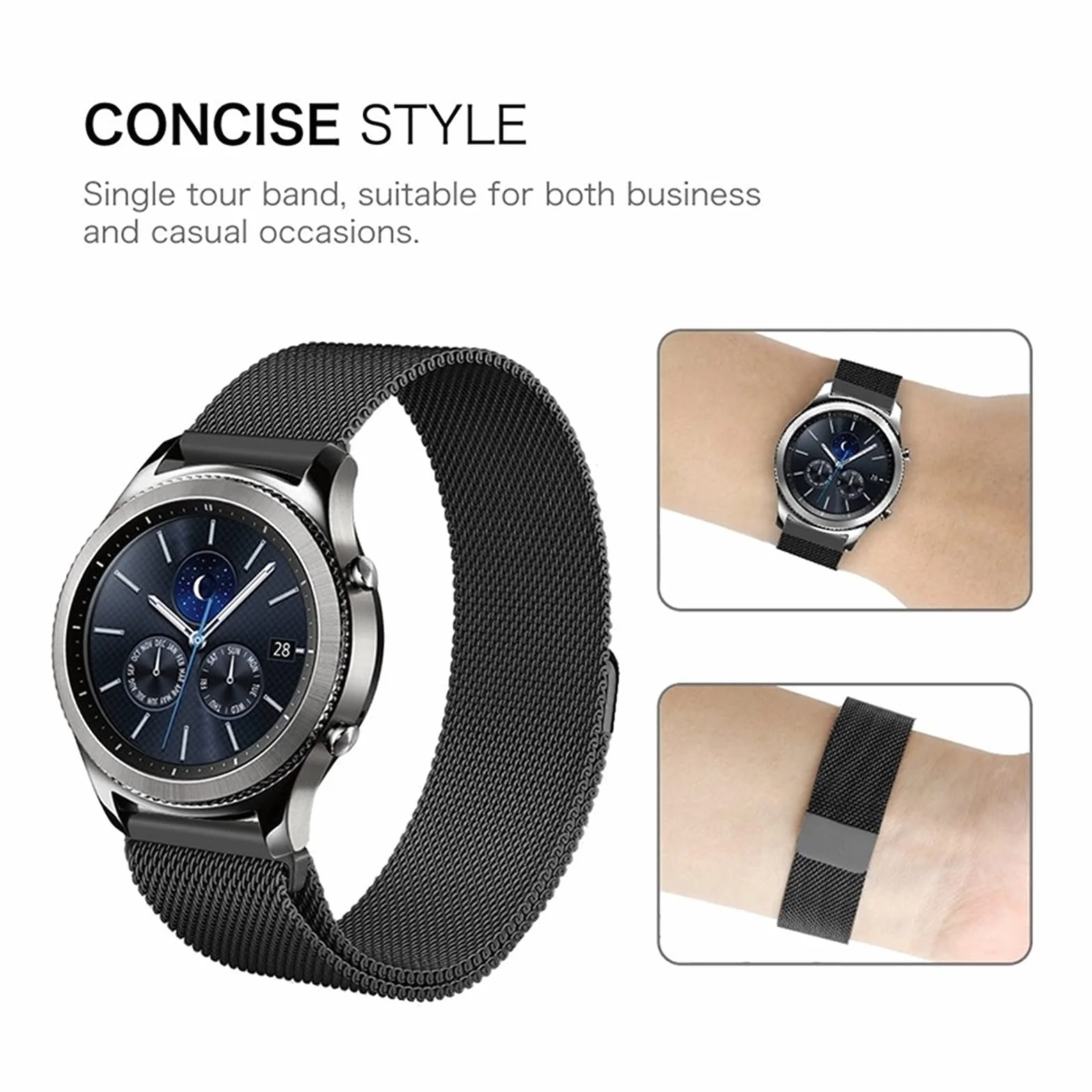 Mesh Universal Watch Bransoletka Bransoletka ze stali nierdzewnej magnetyczne blokady bezpieczeństwa, do inteligentnego zastępowania paska 12-24 mm, zastępowanie opaski zegarek