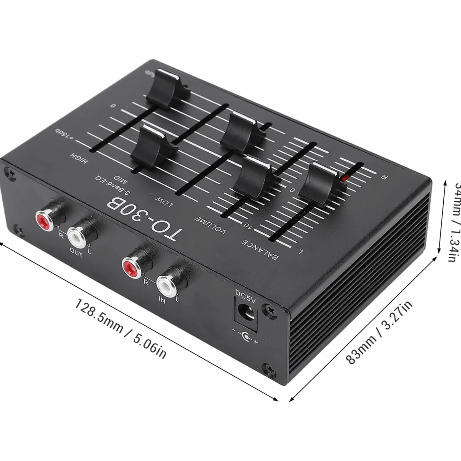 3-pasmowy korektor kanału dźwiękowego, stereofoniczny korektor, regulacja głośności wysokich, średnich i basowych, wyjścia/wejścia RCA, dla elektroniki, gramofonów i gitar.