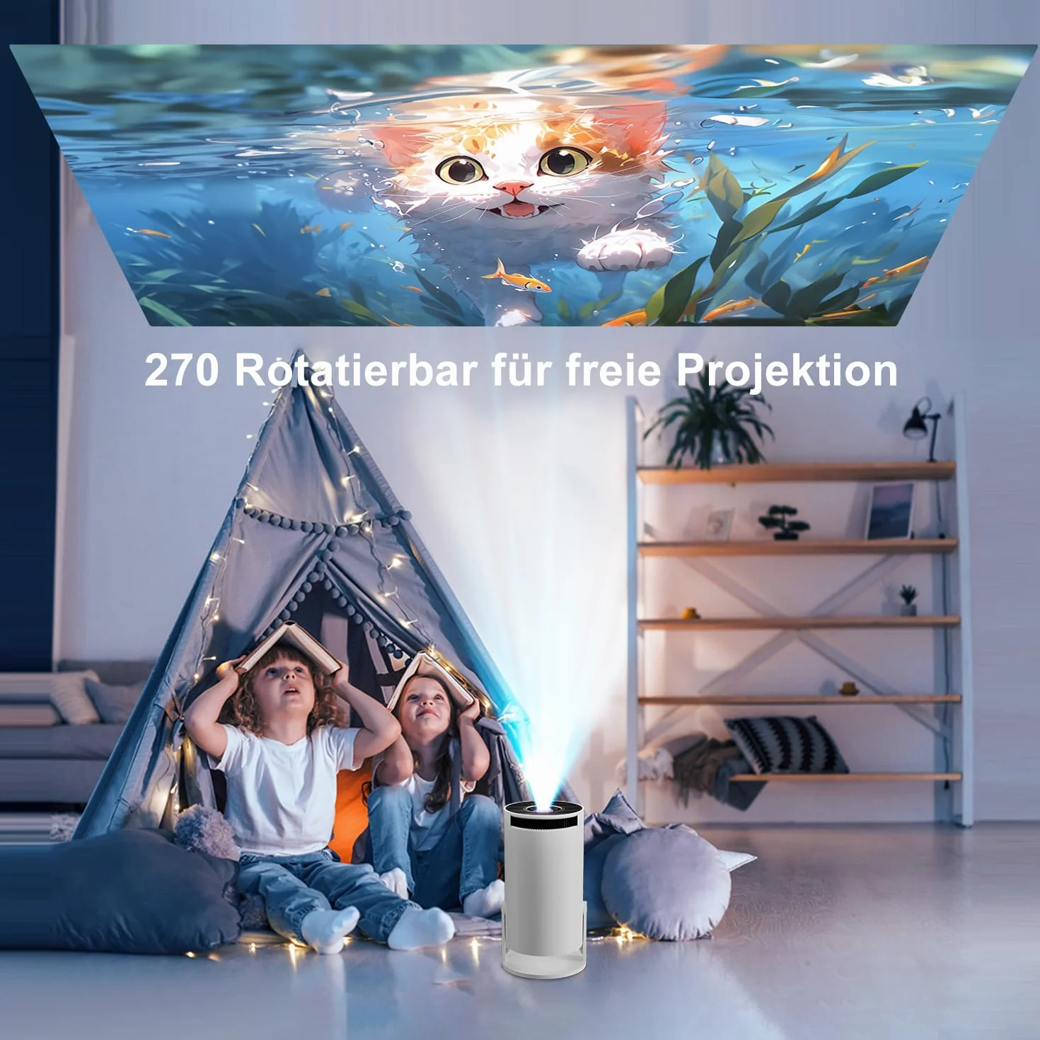 ZDSSY Mini Projektor 4K, projektor wideo 720P Native con Supporto 1080P i 4K, WiFi 6 i BT 5.2, projektor wideo obrót o 180°, zintegrowana aplikacja, przenośny projektor filmowy portatili na Esterni