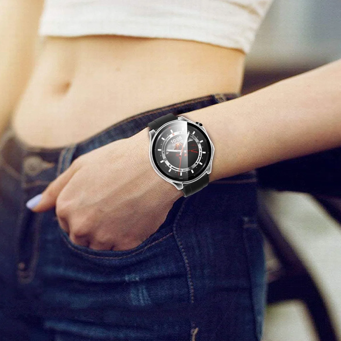 ivoler Twarde Etui PC z Szklanym Ochraniaczem do OnePlus Watch 3 47mm Oppo Watch X2 2 Przezroczyste + 1 Czarne