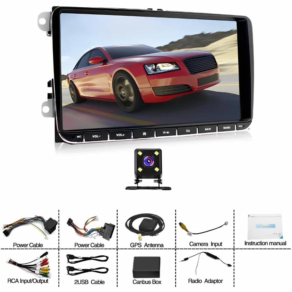 Radio samochodowe z systemem Android 14, 2 DIN, do VW Transporter T6 2016-2019, z bezprzewodowym systemem Carplay Android, podwójne radio DIN, ekran dotykowy 9 cali, nawigacja GPS, WiFi, Bluetooth