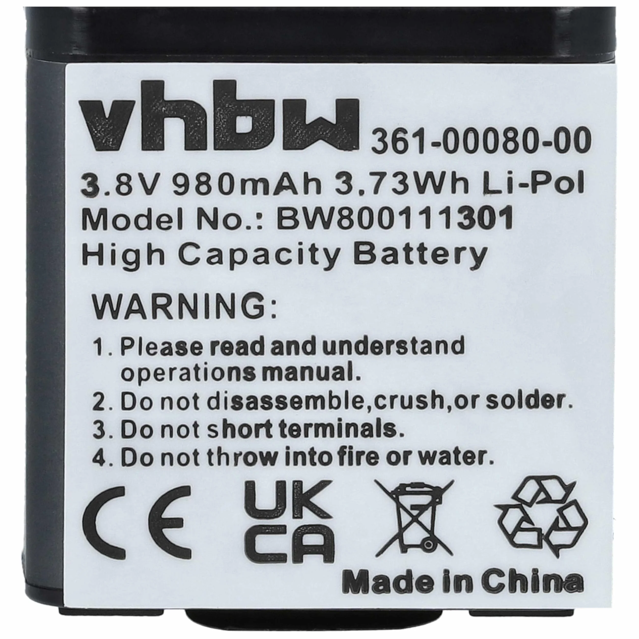 vhbw Akumulator kompatybilny z kamerą Garmin Virb X, X compact, XE video Camcorder (980 mAh, 3,8 V, litowo-polimerowy)