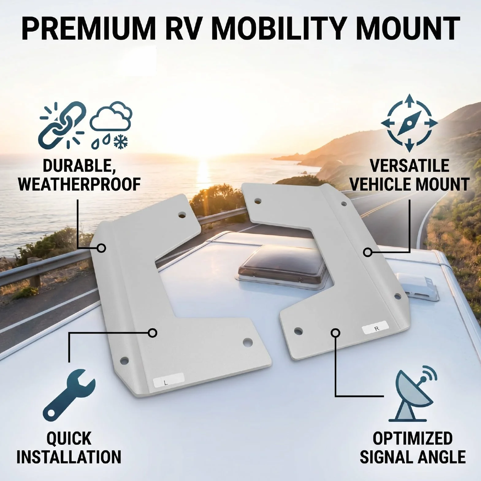 Fafeicy Uchwyt Dachowy do Anteny Satelitarnej, Zestaw do Montażu Mobilnego RV z Odlewanego Ciśnieniowo Stopu Aluminium dla Gen 3 V3