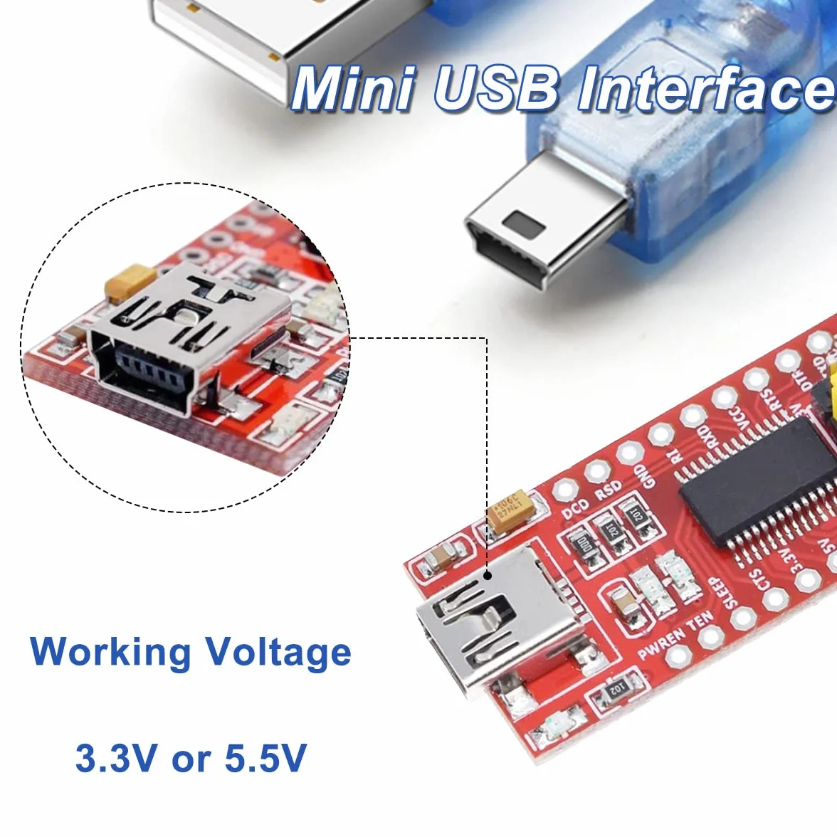 3 szt. FT232RL adapter szeregowy USB na TTL Moduł konwertera szeregowego Mini USB Obsługa 3,3 V 5,5 V stabilna wydajność dla Arduino i Raspberry Pi