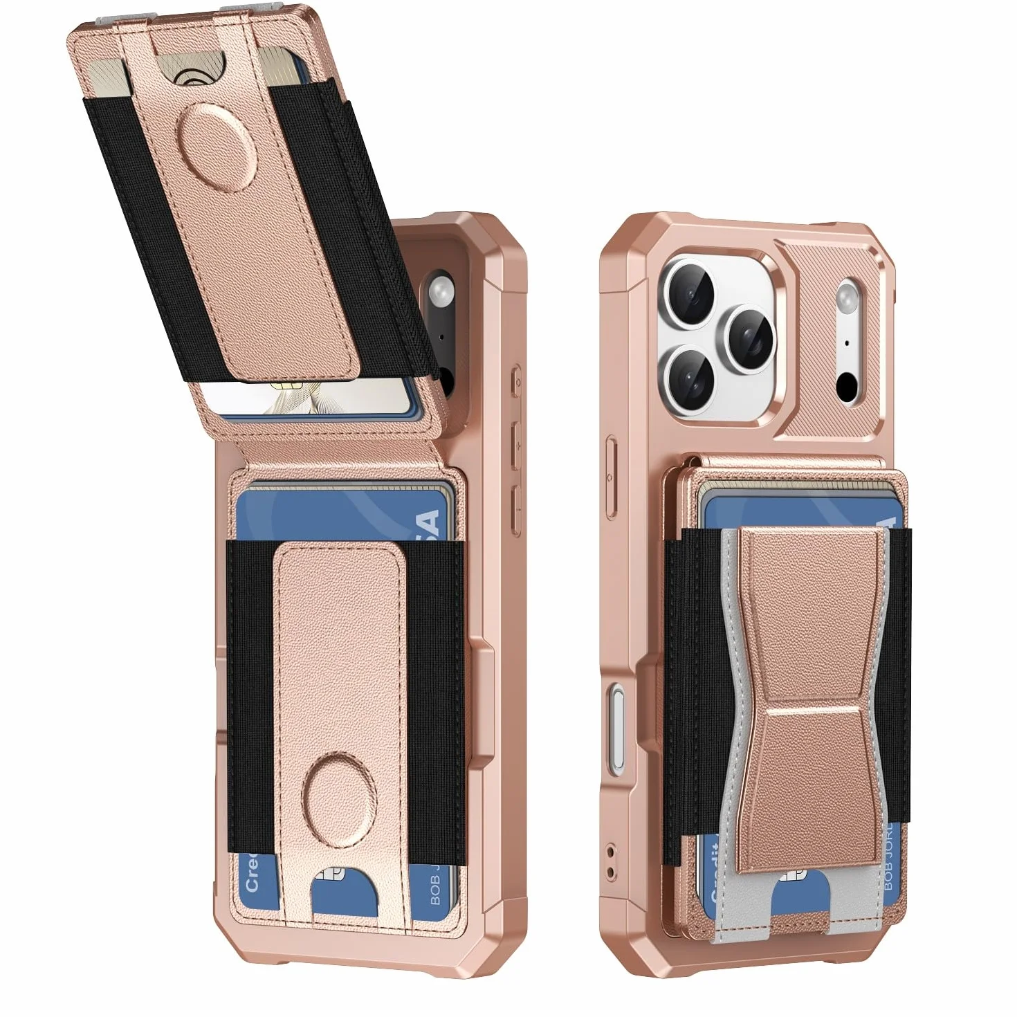 Generic etui kompatybilne z iPhone 15 Pro (kolor: różowe złoto) skórzane etui na karty twarde silikonowe etui na tył