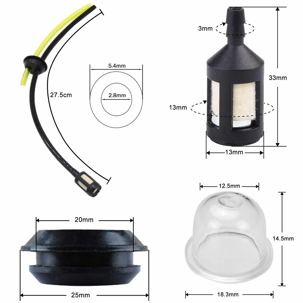 Zestaw 5 filtrów benzynowych, uszczelki do kosy spalinowej, Timbertech, świder ziemny, nożyce do żywopłotu, przycinarka do przycinania gałęzi