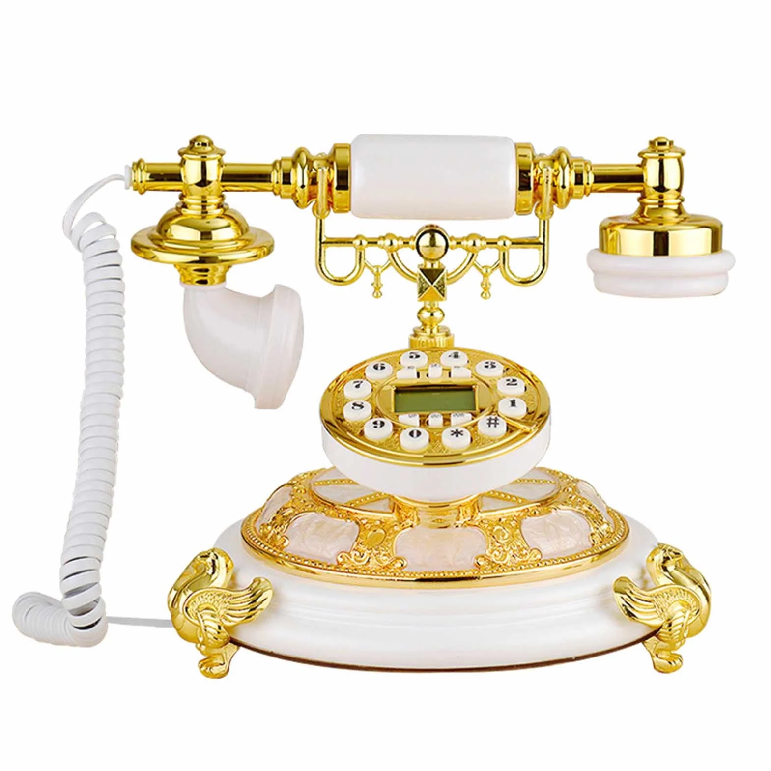 Antyczny telefon, telefon stacjonarny w stylu retro, przewodowy telefon stacjonarny w stylu vintage z identyfikatorem dzwoniącego i przyciskami do wystroju biura hotelowego