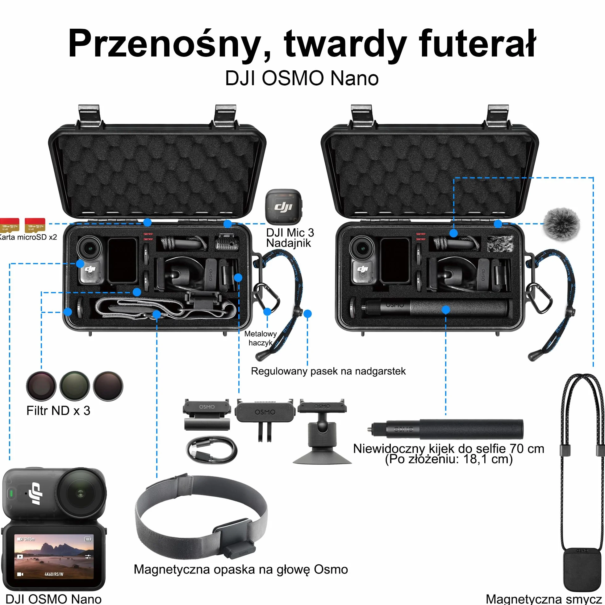 Lekufee Podróżna Wodoszczelna Twarda Walizka dla DJI Osmo Nano, Standard Combo i Akcesoriów (Tylko Torba i Walizka)