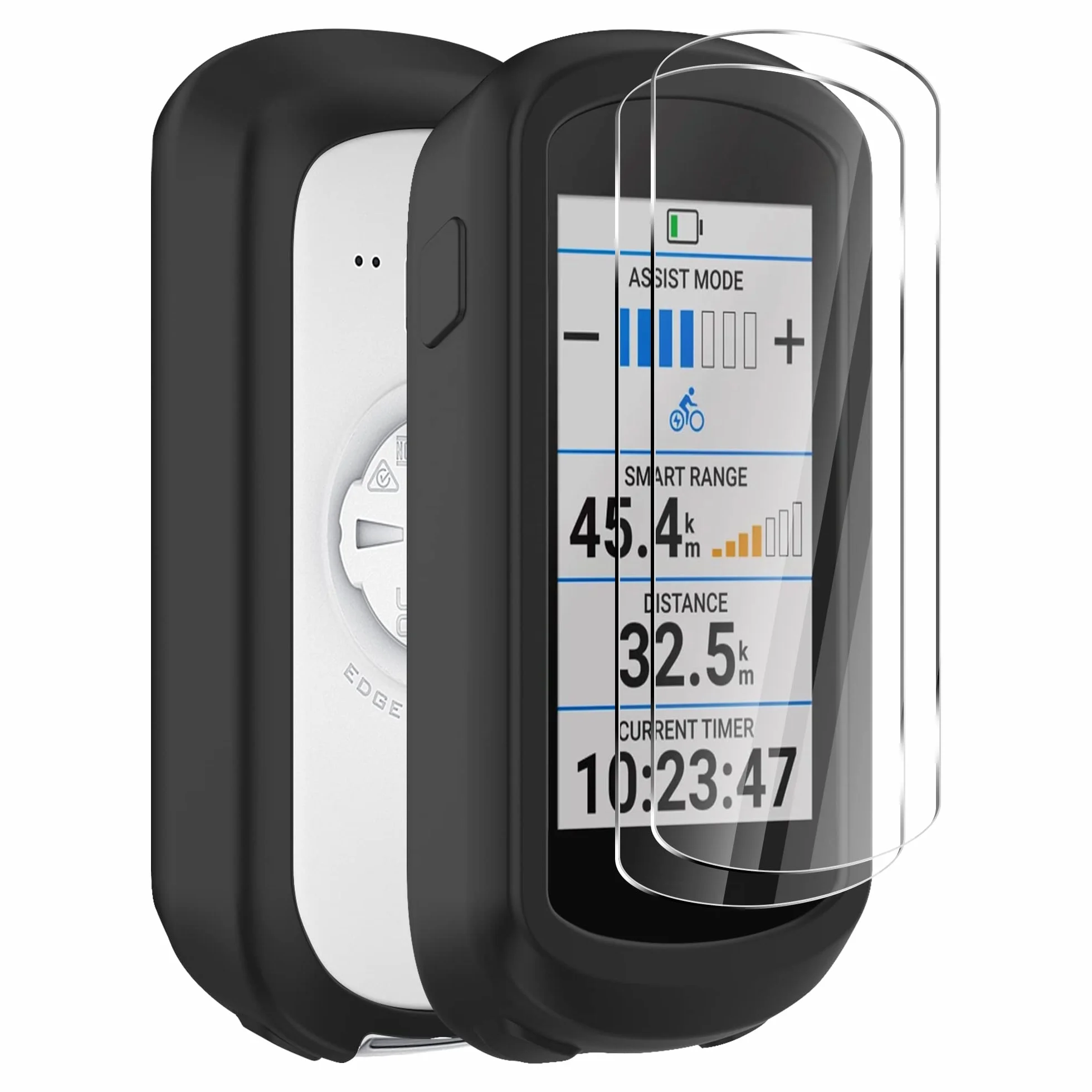 Silikonowe etui kompatybilne z Garmin Edge Explore 2 + 2 osłony ekranu ze szkła hartowanego, miękkie, odporne na wstrząsy, kompleksowa ochrona, czarne