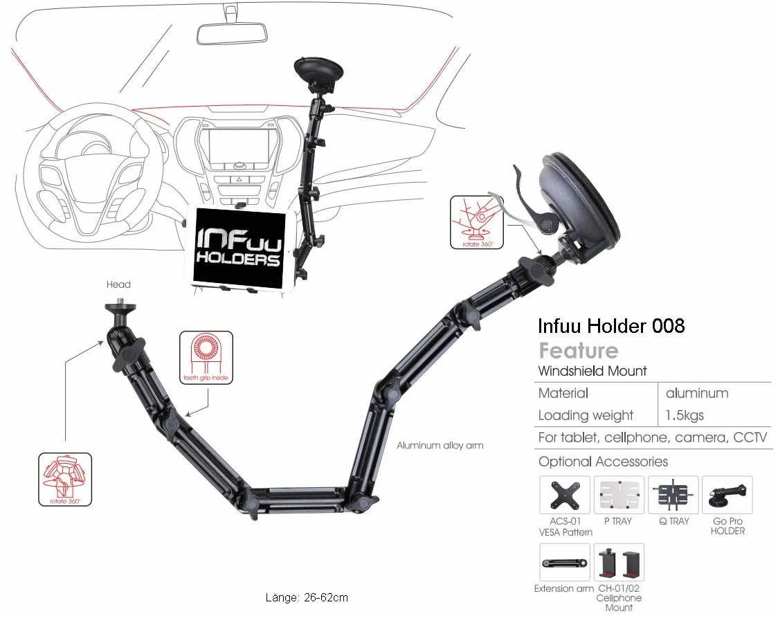 Uchwyt samochodowy uniwersalny przyssawka do iPad 1 2 3 4 Air Pro Galaxy Tab Note Nexus 10 tablet PC 7-11 cali 008