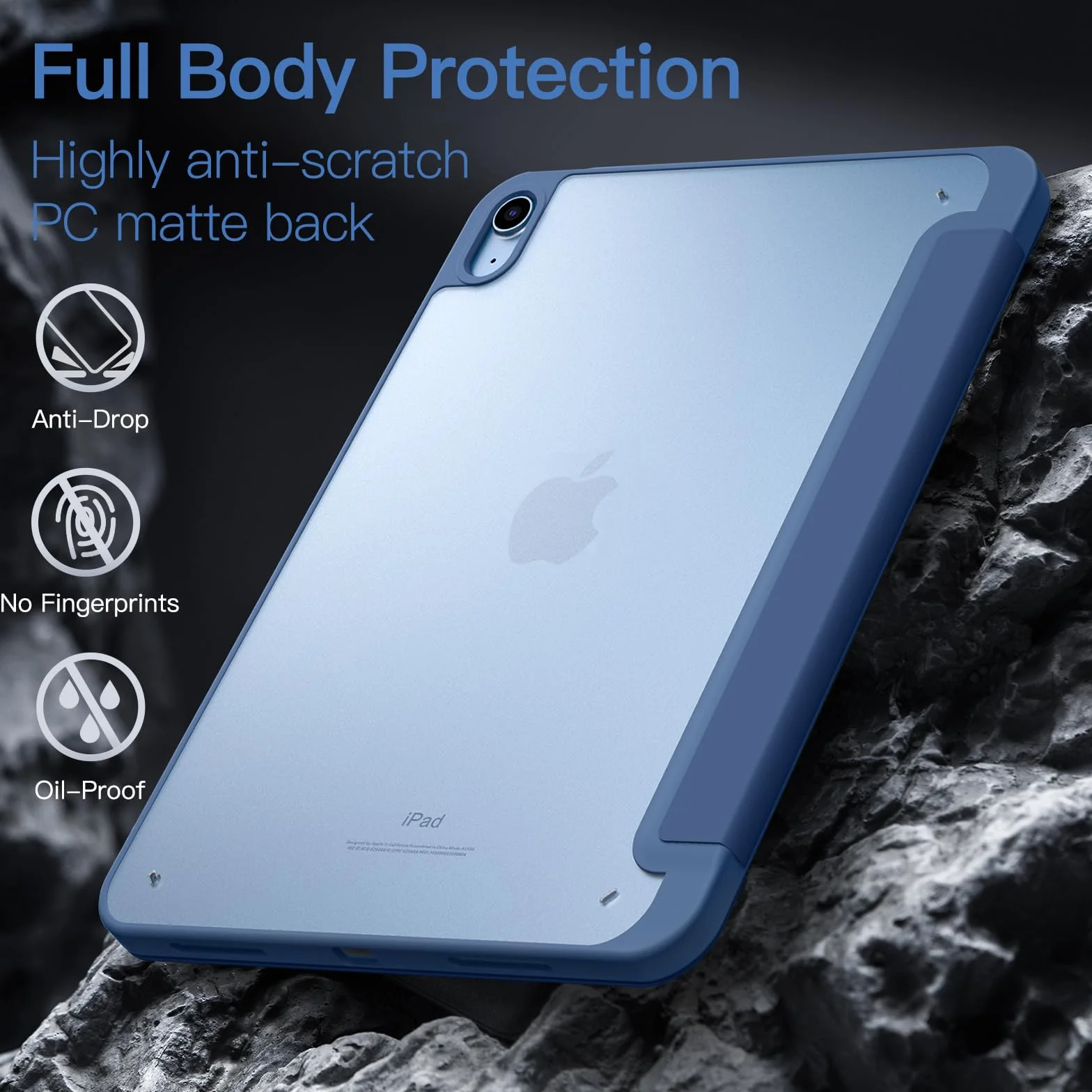 JETech Etui Matowe dla iPad (A16) 11./10. Generacja (2025/2022) z Pencil Uchwyt, Matte Półprzezroczysta Tyłna Obudowa Slim Stojak Ochronny Case (Granatowy)