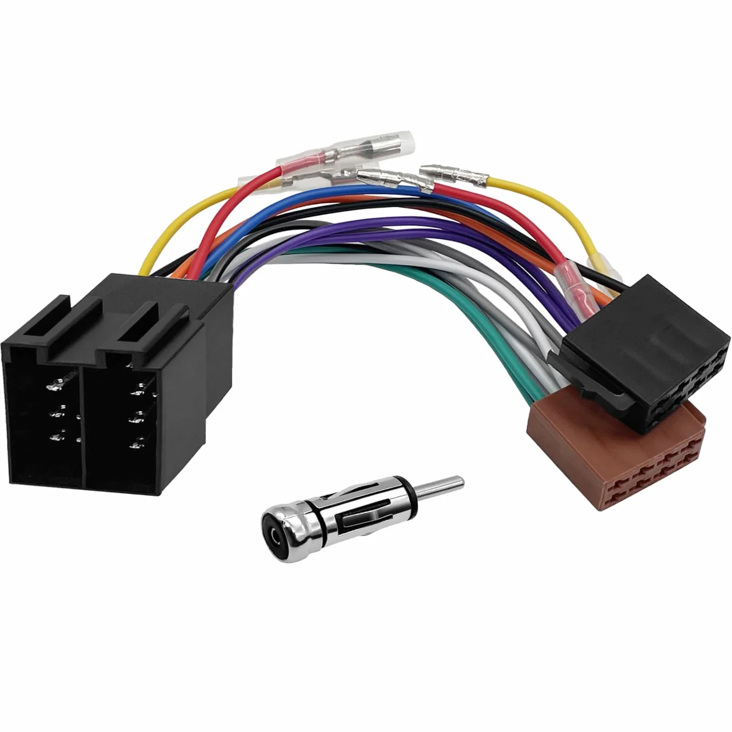 Zestaw adapterów radiowych do samochodów 16-pinowe złącze ISO do gniazda, adapter antenowy DIN/ISO zacisk 15 + 30 wtykowy przedłużacz adaptera radiowego, kompatybilny z Opel VW Fiat Mercedes