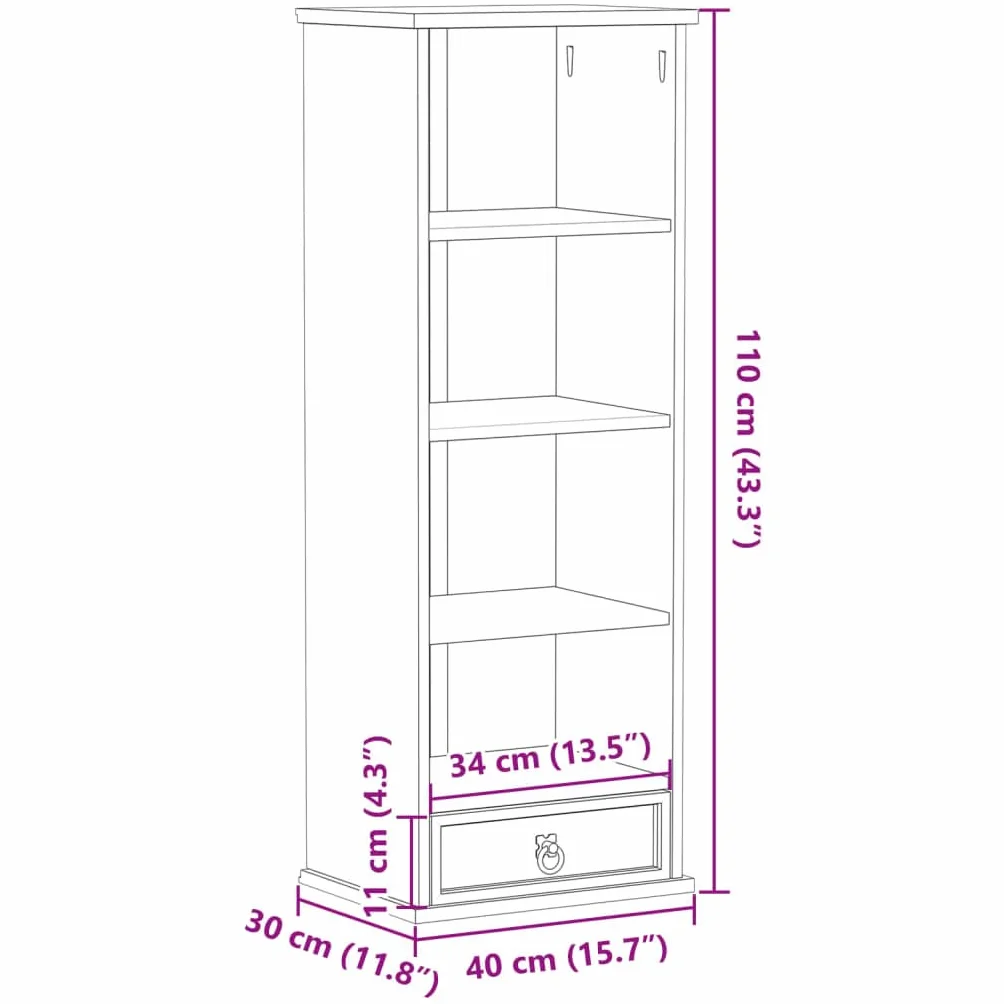 Générique Szafka na płyty CD z litego drewna sosnowego 40x30x110 cm | Szuflada i otwarte przegródki, przechowywanie płyt CD i DVD, wielofunkcyjne do biura lub sypialni, w zestawie uchwyt ścienny