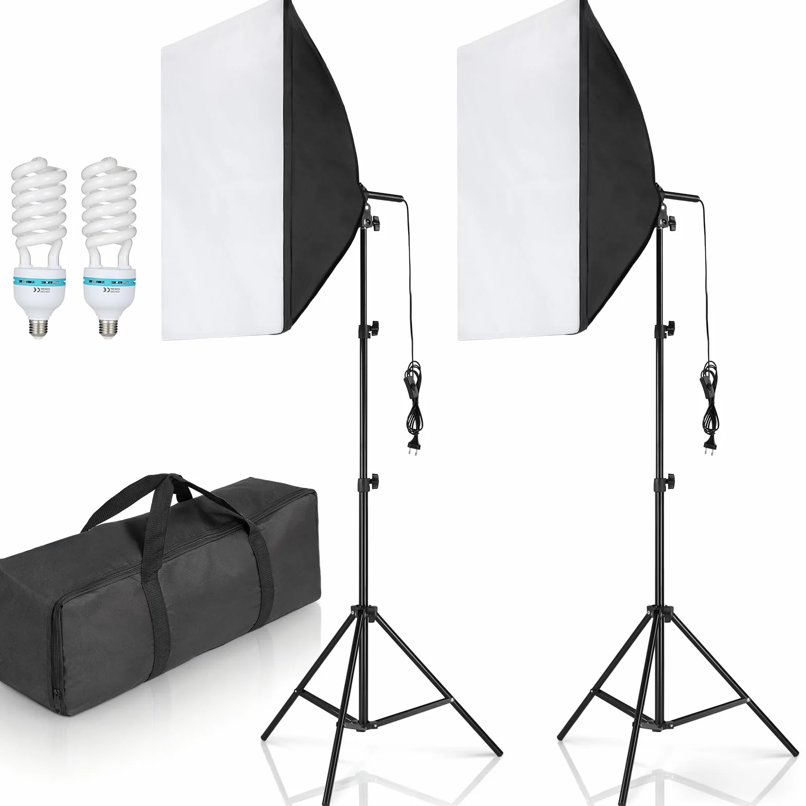 Zestaw oświetlenia Fotografia Softbox, 2 ciągłe reflektory LED 135W | z regulowanym statywem do nagrywania wideo, YouTube, TikTok, studio i portretu