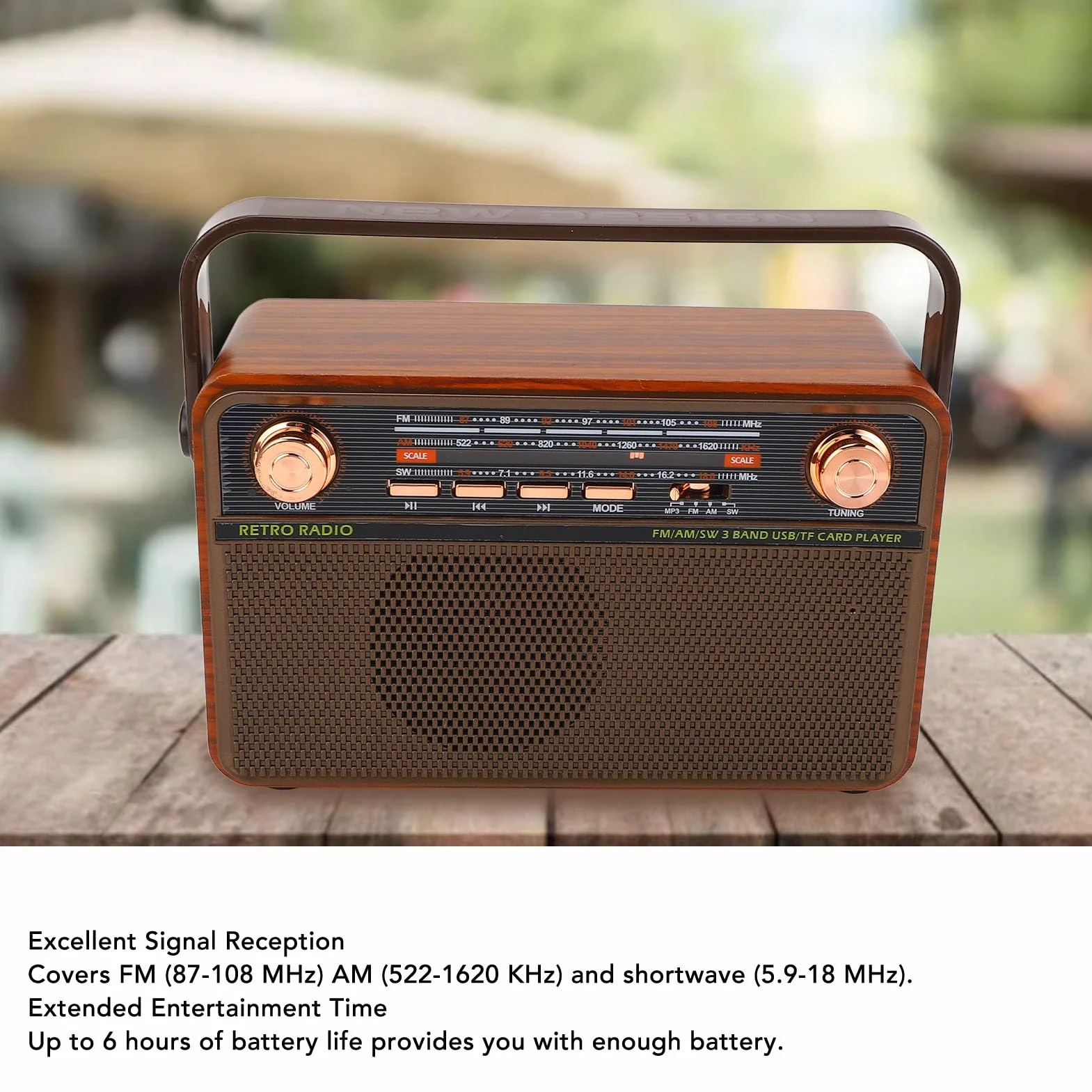 Przenośne Cyfrowe Radio AM FM, Głośnik 4-in-w-1 Wieloskładnikowy Głośnik Radiowy z Gniazdem Karty USB/SD i długą anteną teleskopową do Domu na Wypadek (wtyczka UE)