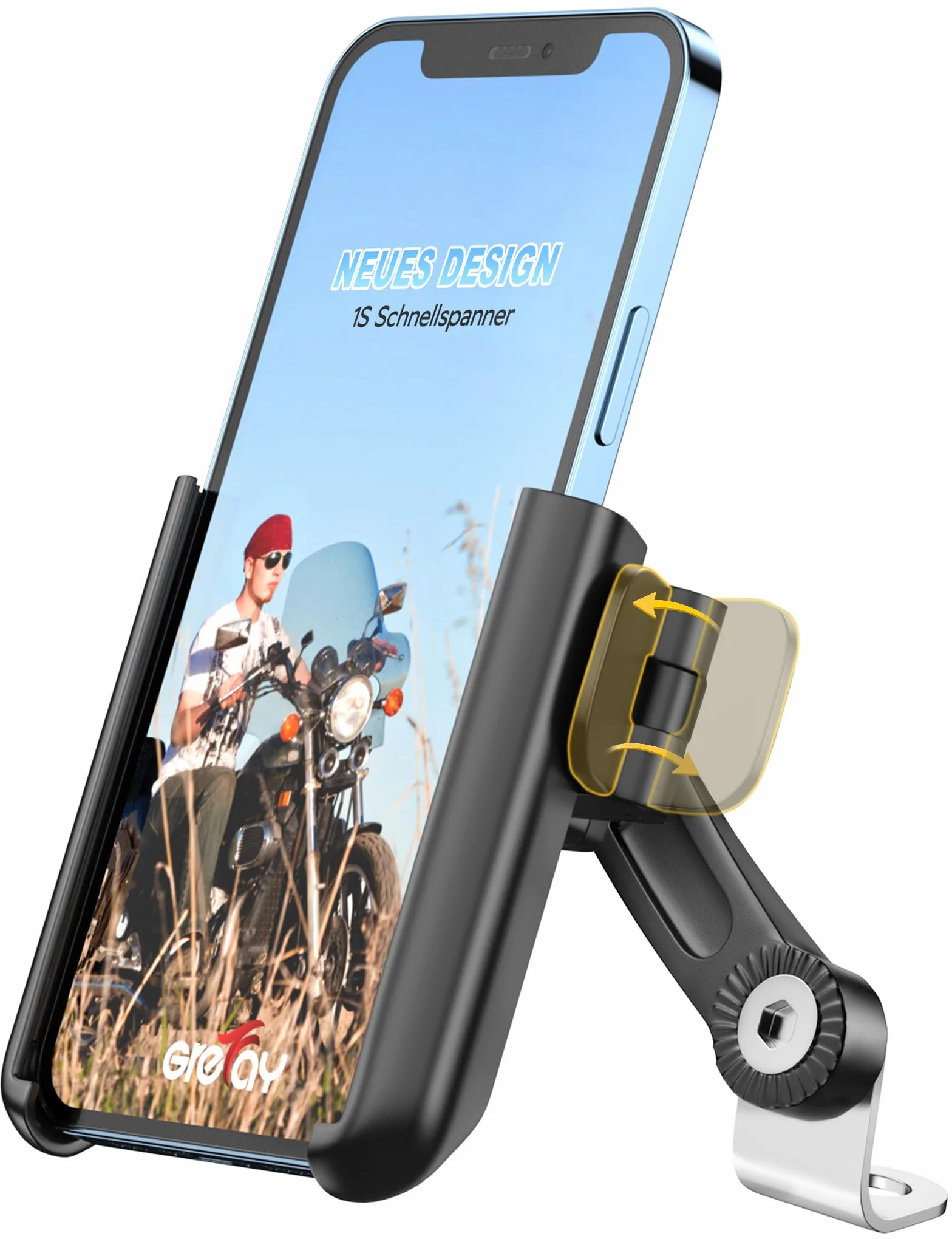 Grefay Motocyklowy Uchwyt na Telefon Komórkowy,Szybki Demontaż, Obracany o 360 Stopni Motocykl Uchwyt na Telefon do Smartfonów 3,5-7,0 Cali