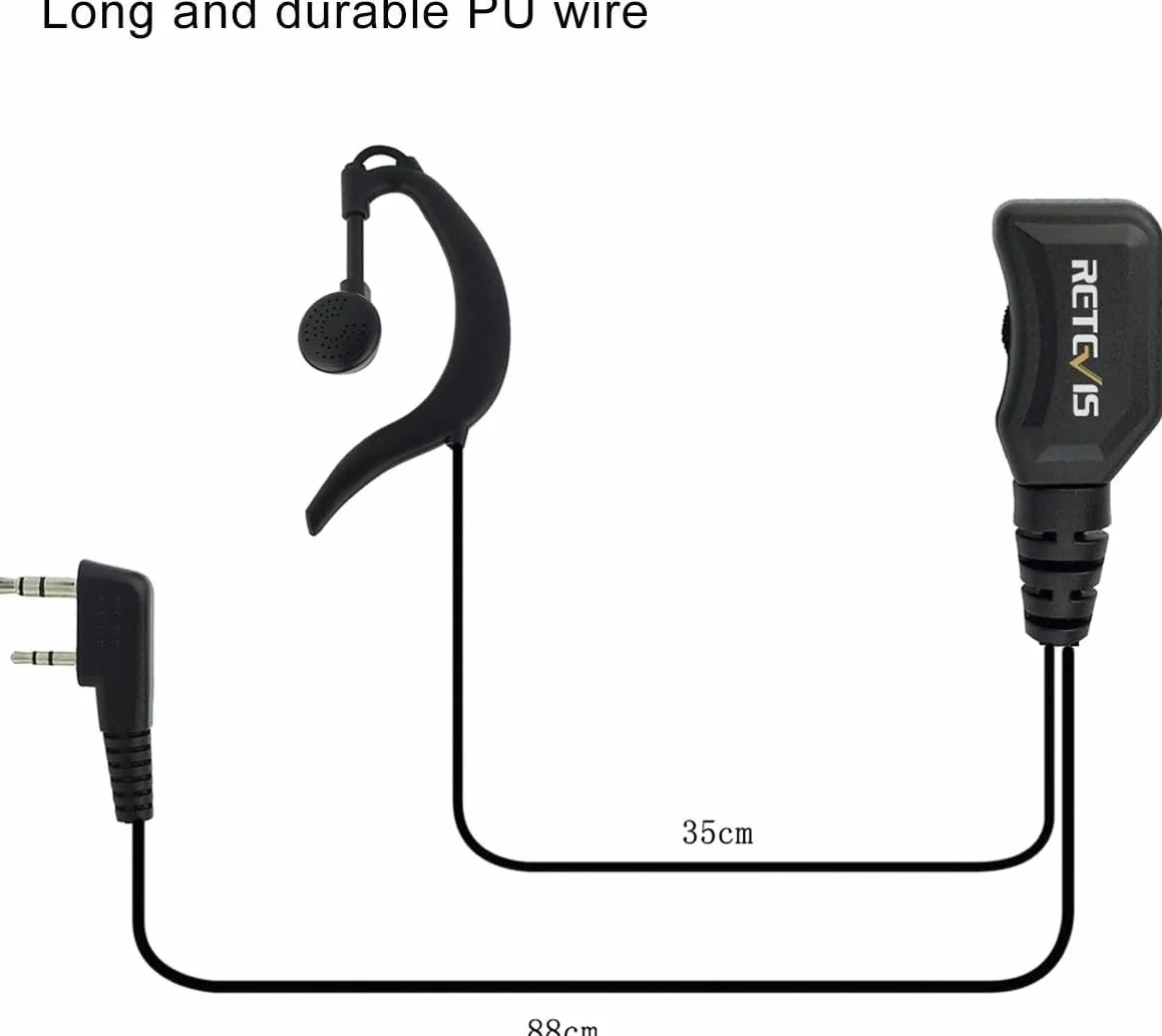 Retevis R111 Walkie Talkie zestaw słuchawkowy 2-pinowe radio typu G słuchawka regulowana głośność kompatybilna RT24 RT27 RT22 RT28 RT46 RT617 RT618 RT619 Baofeng BF-88S Kenwood 2-Way radio (10 szt.)