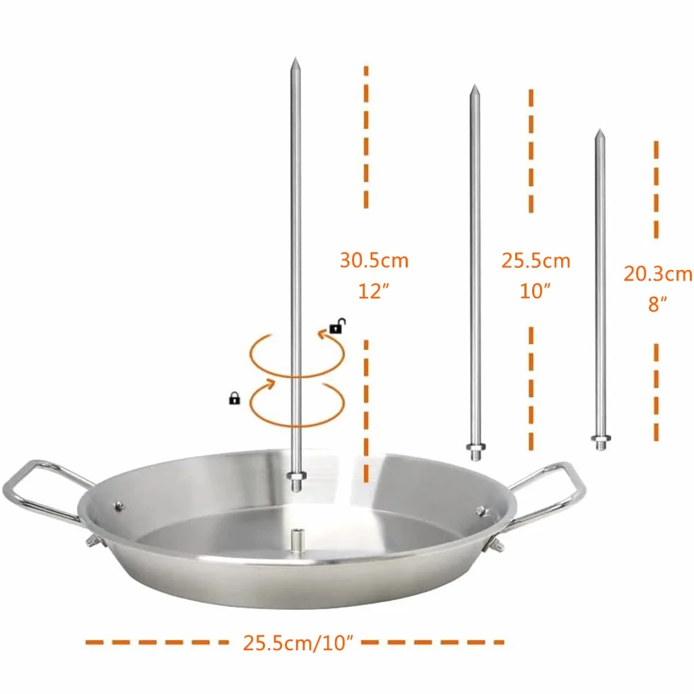 LIANGMEI Pionowy szpikulec ze stali nierdzewnej do grilla, grill, pionowy szpikulec grillowy Spit Grill Pionowy rożen Stand Up Grill Stalowy szpikulec z 3 wyjmowanymi kolcami (8,10,12 cala)