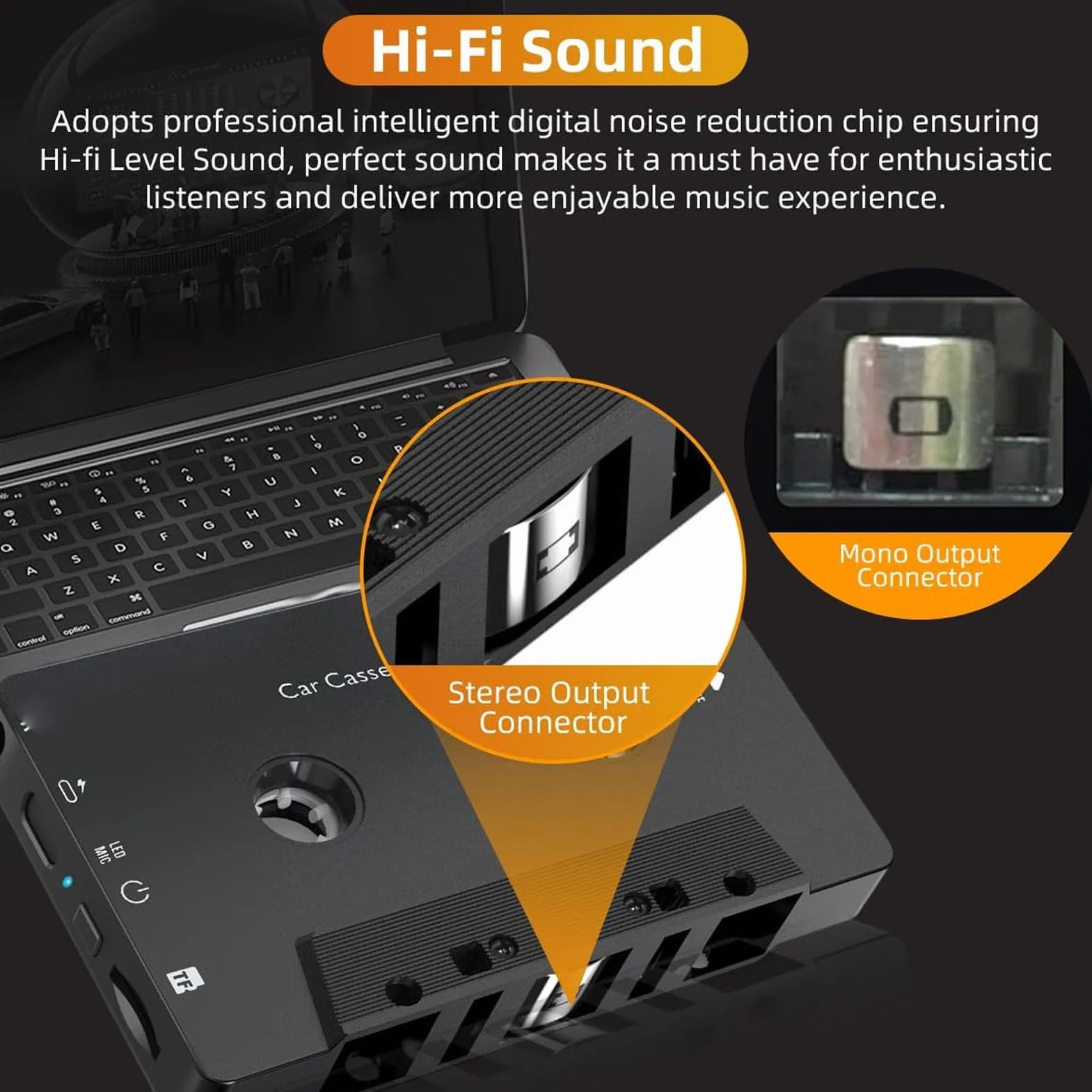 Asixxsix Car Audio Odbiornik Kasetowy Bluetooth 5.4, Bezprzewodowy Adapter Kasetowy Aux z Pilotem na Kierownicy, do Smartfonów, Tabletów, Karty MP3 TF