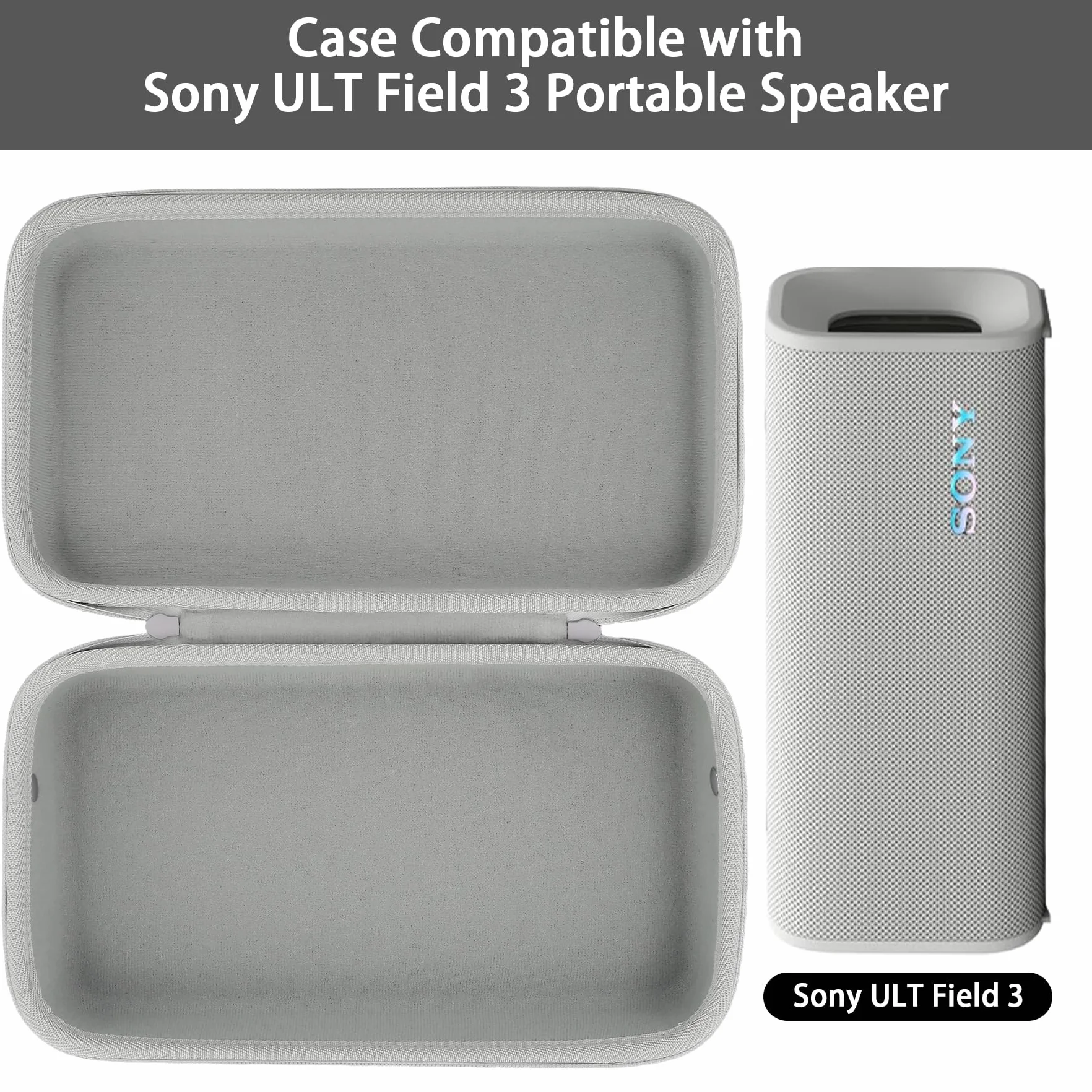 co2CREA Twarde etui do bezprzewodowego głośnika Bluetooth Sony ULT Field 3, białe | Przenośna torba podróżna z odpinanym paskiem na ramię i uchwytem, odporna na wstrząsy powłoka EVA i miękka podszewka