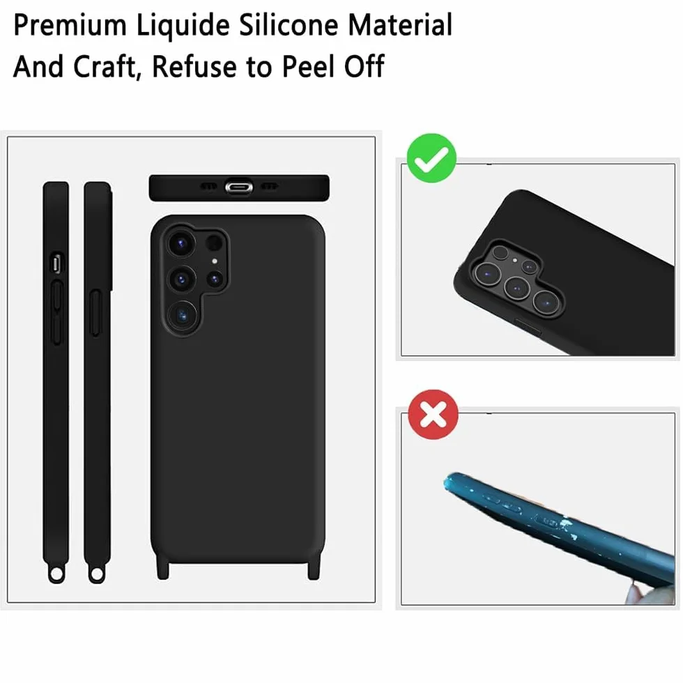 CaseLover Etui ze sznurkiem do Samsung Galaxy S26 Ultra, etui na telefon komórkowy z silikonową liną z 2 sztukami ochraniaczy ekranu z regulowanym łańcuszkiem na telefon, czarne