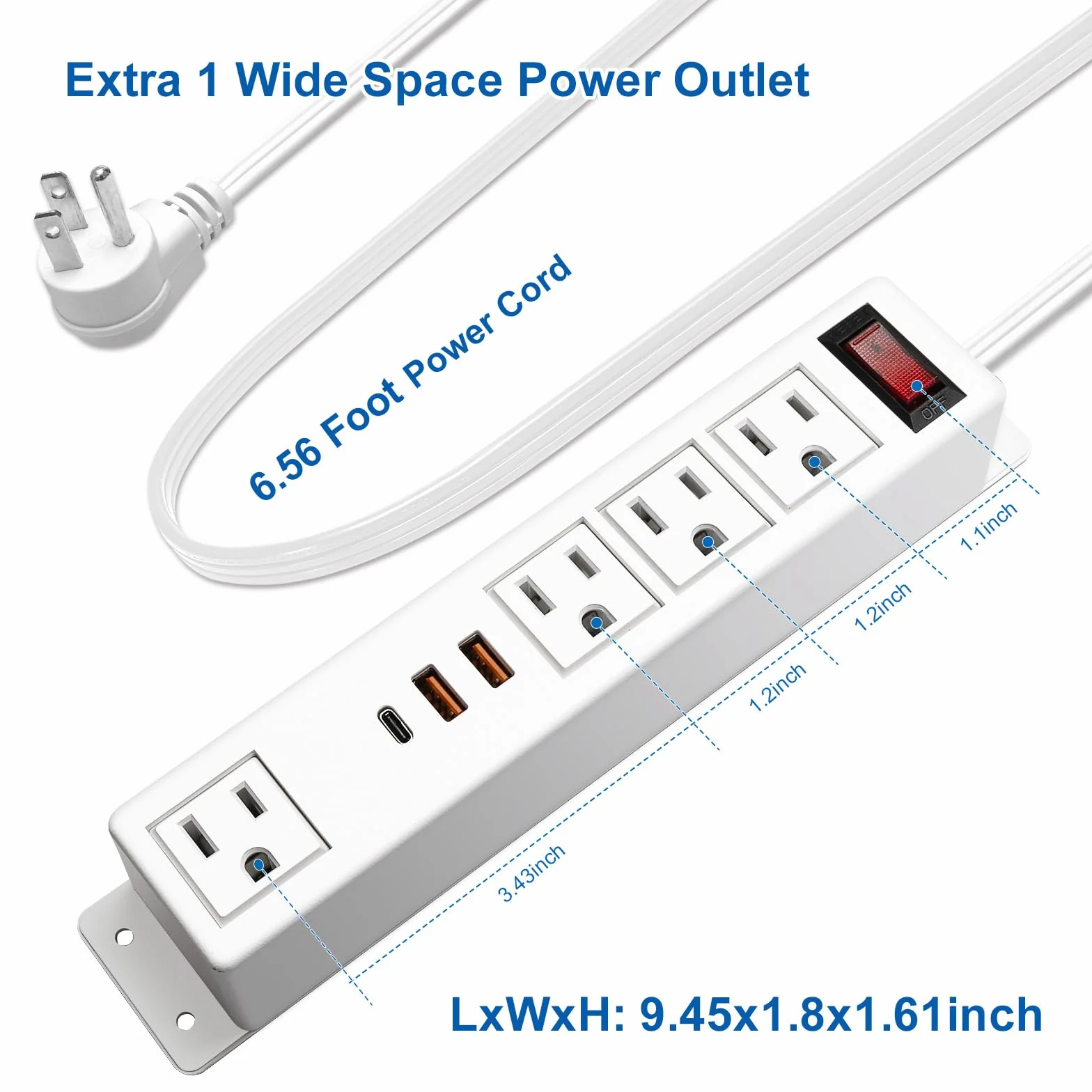 20 W USB C Multi Outlet Wall Mount Computer Extension Cord 4 Outlets, 3 porty USB (2 QC USB-A i 1 PD USB-C) płaskie porty domowe,