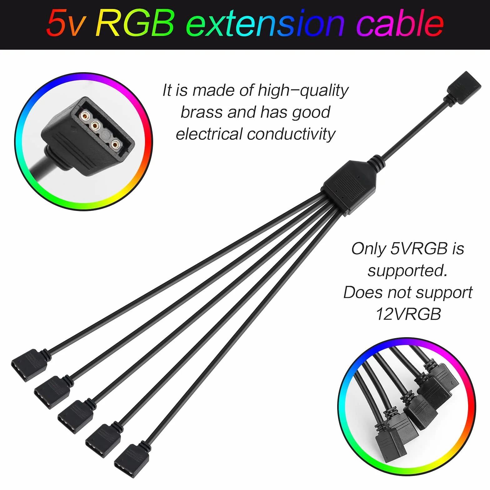 2 szt. rozdzielacz wentylatora RGB adapter 5 V, 1:5 przedłużacz do wentylatora chłodnicy z wtyczkami do obudowy komputera CPU