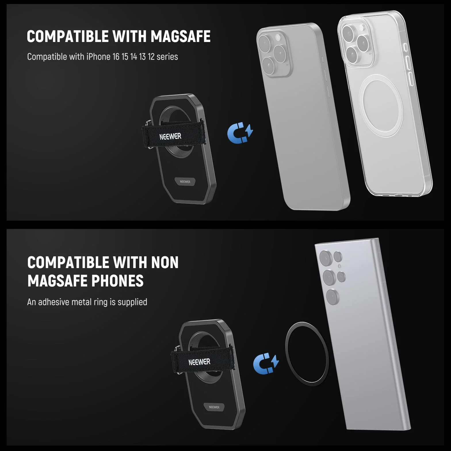 NEEWER Magnetyczny uchwyt SSD z ulepszonym zapięciem dotykowym, uchwyt na telefon SSD kompatybilny z MagSafe iPhone 16 Pro Max 15 Pro Max 16 Pro 15 Pro do nagrywania wideo ProRes Samsung Lexar SanDisk