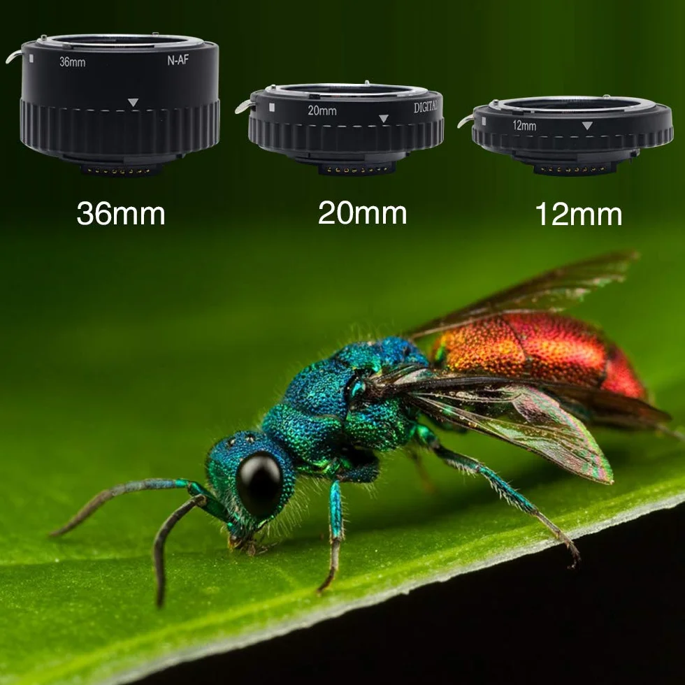 MK-N-AF Zestaw przedłużaczy makro do aparatów Nikon F Mount DSLR z automatycznym ustawianiem ostrości i metalem, mocowanie z tworzywa sztucznego
